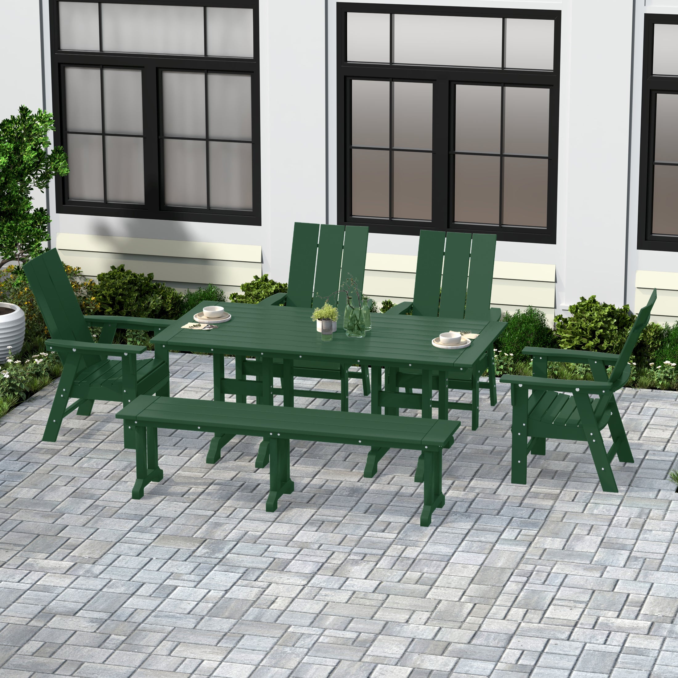 Palms 6 Piece Outdoor Patio Dining Table and Armchair Dining Bench Set