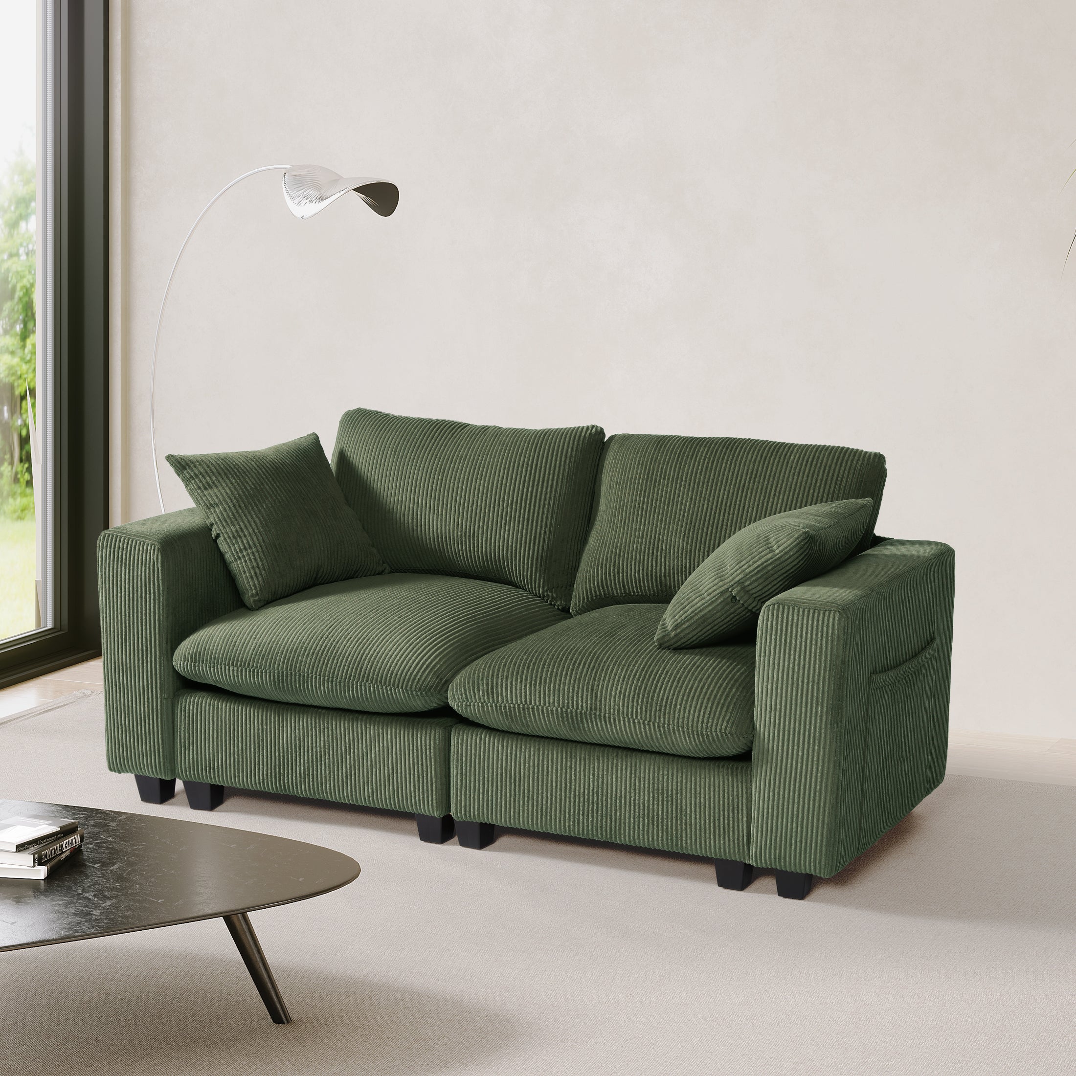 Ava 70" Modular Corduroy Loveseat Sofa With USB/Type-C Ports and Side Pockets