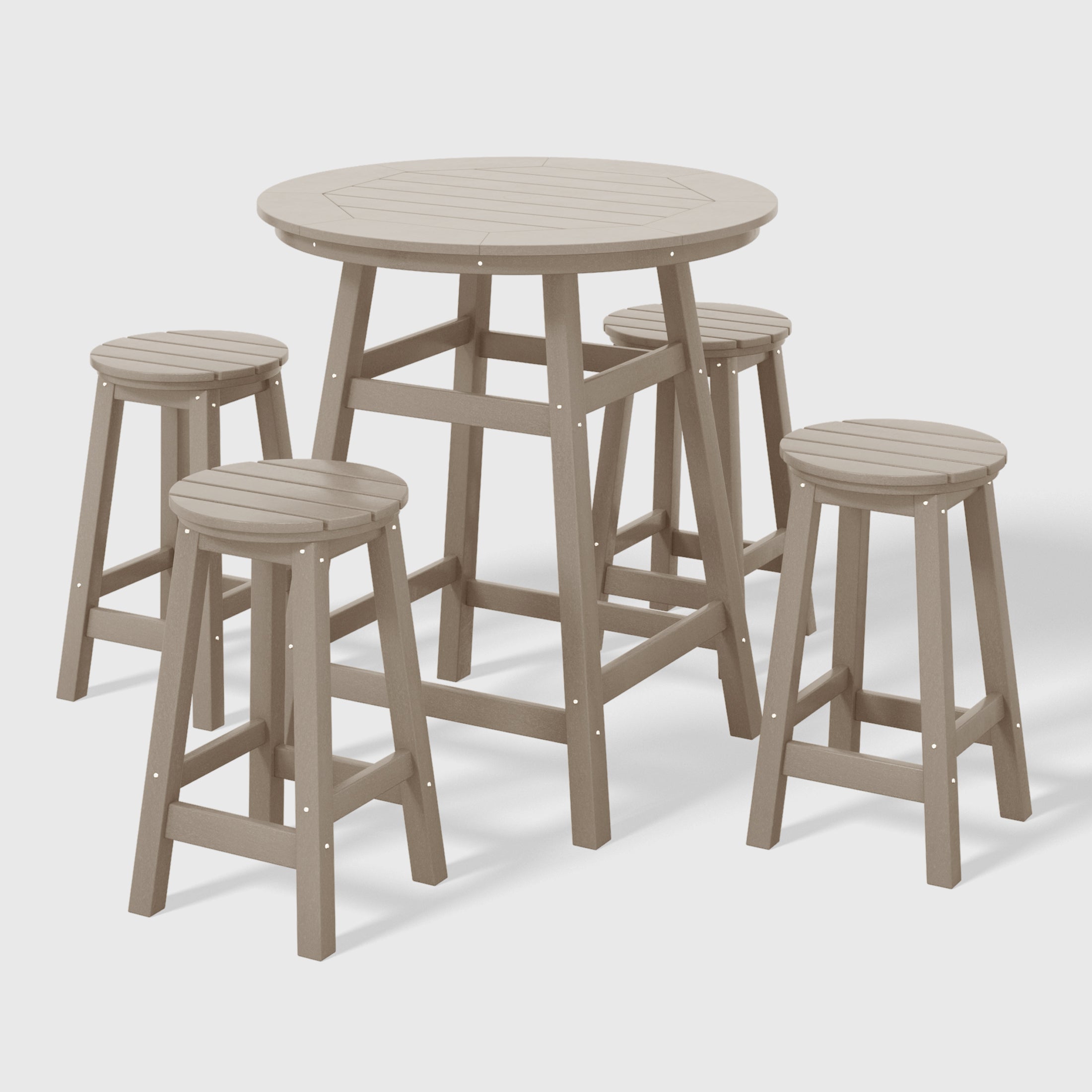 Paradise 5-Piece HDPE Outdoor Patio Dining Bar Bistro Table Set with Counter High Round Bar Stools