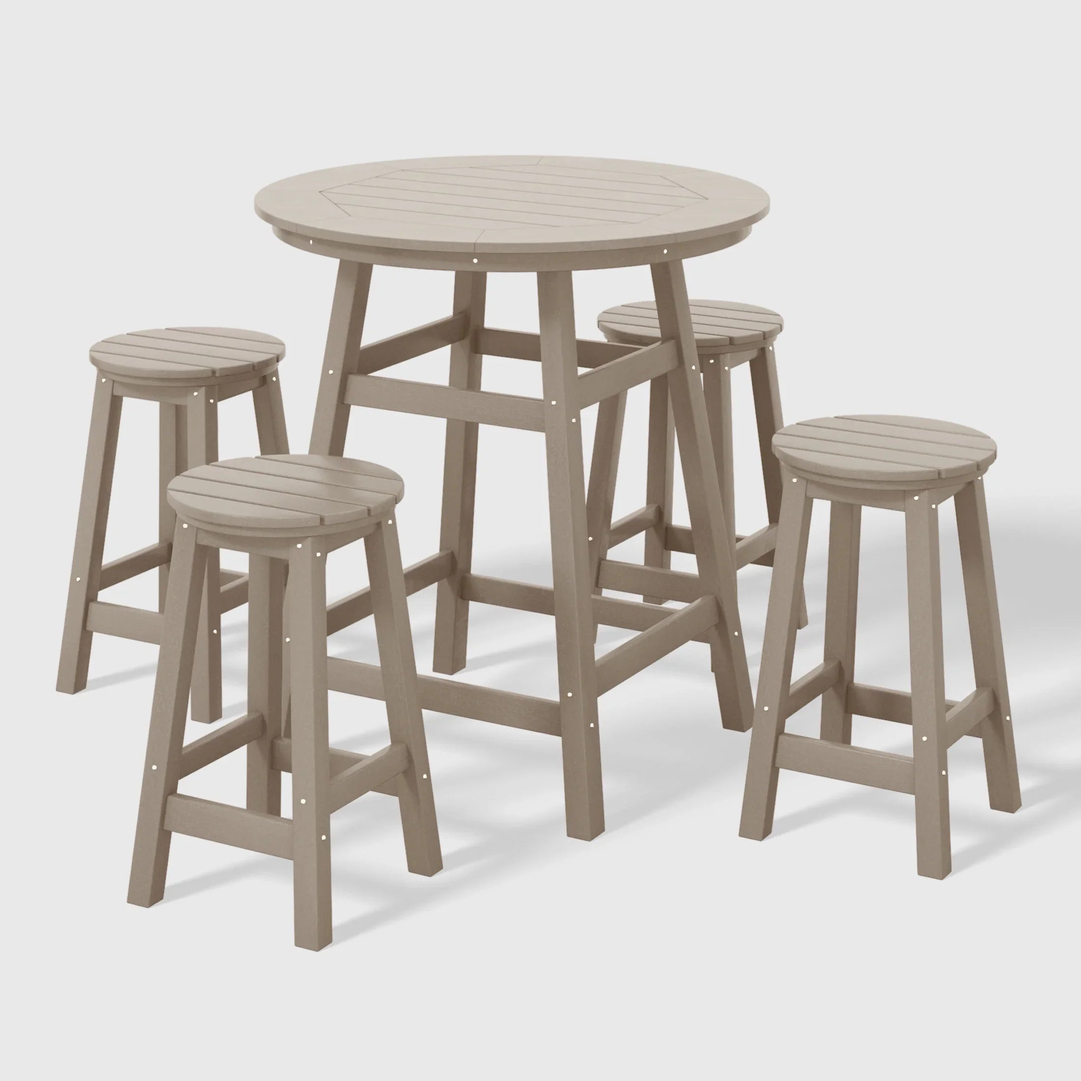Paradise 5-Piece HDPE Outdoor Patio Dining Bar Bistro Table Set with Counter High Round Bar Stools