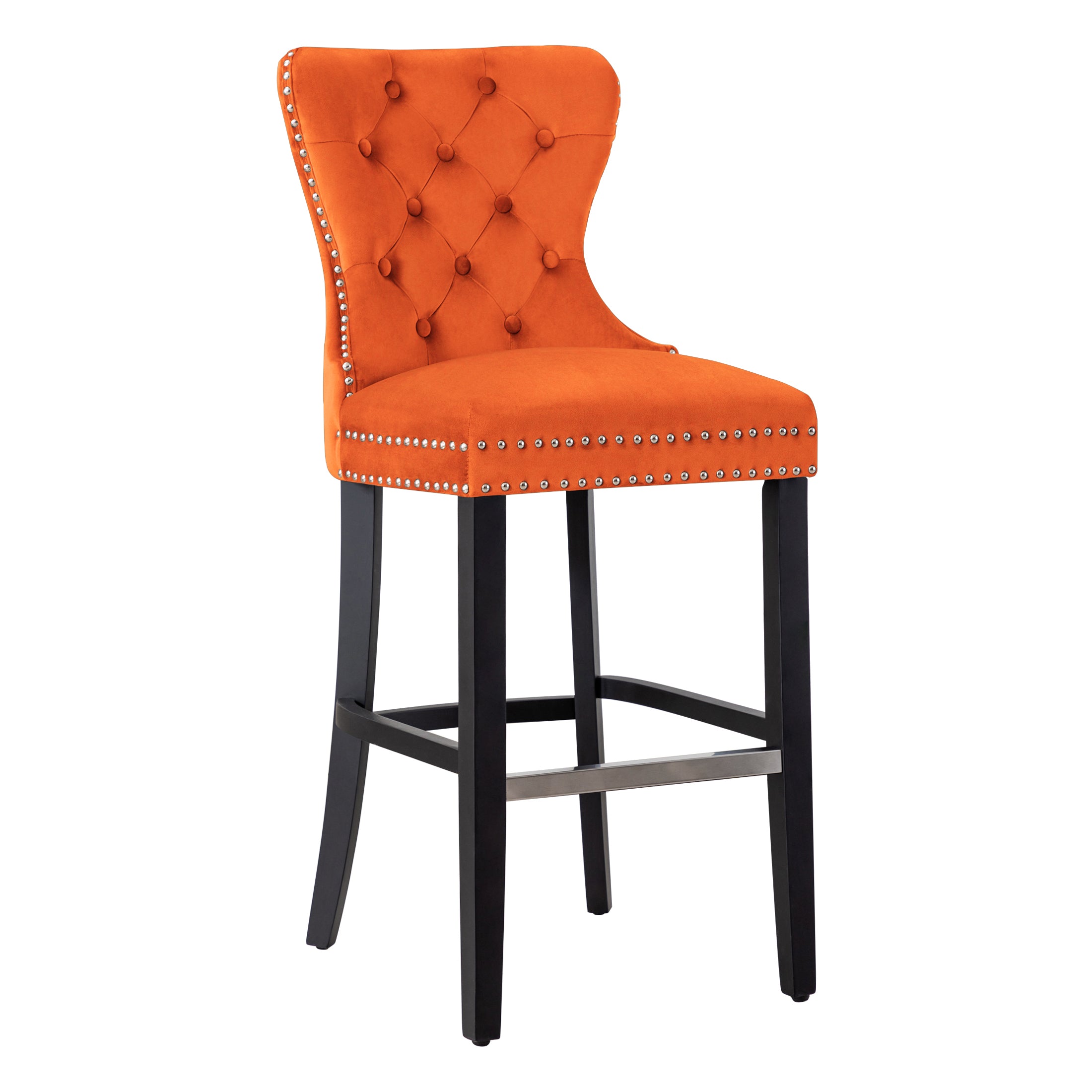 Hank 29" Tufted Velvet Bar Stool, Black
