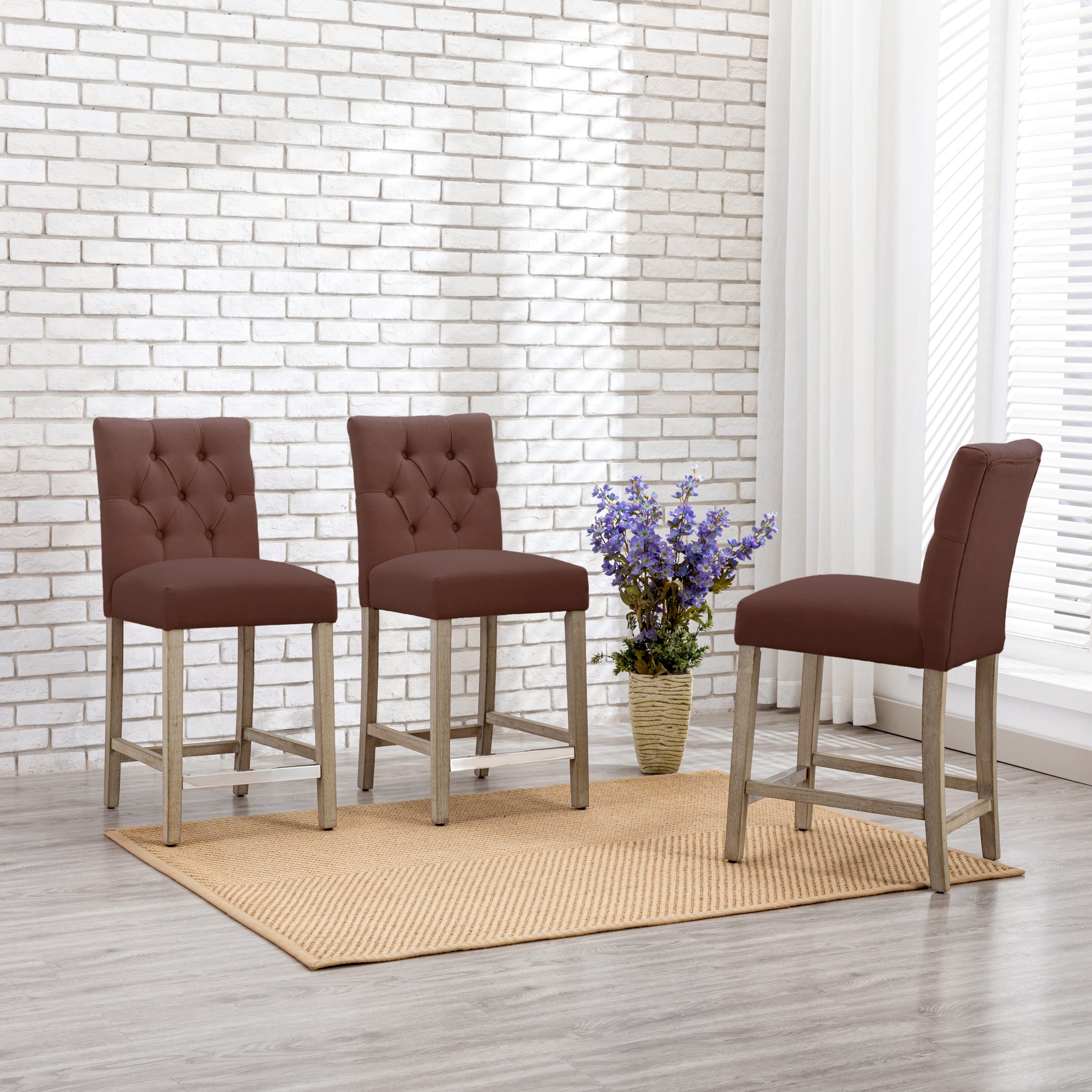 Bellmount 24" Upholstered Wood Counter Stool with Tufted Back (Set of 3)