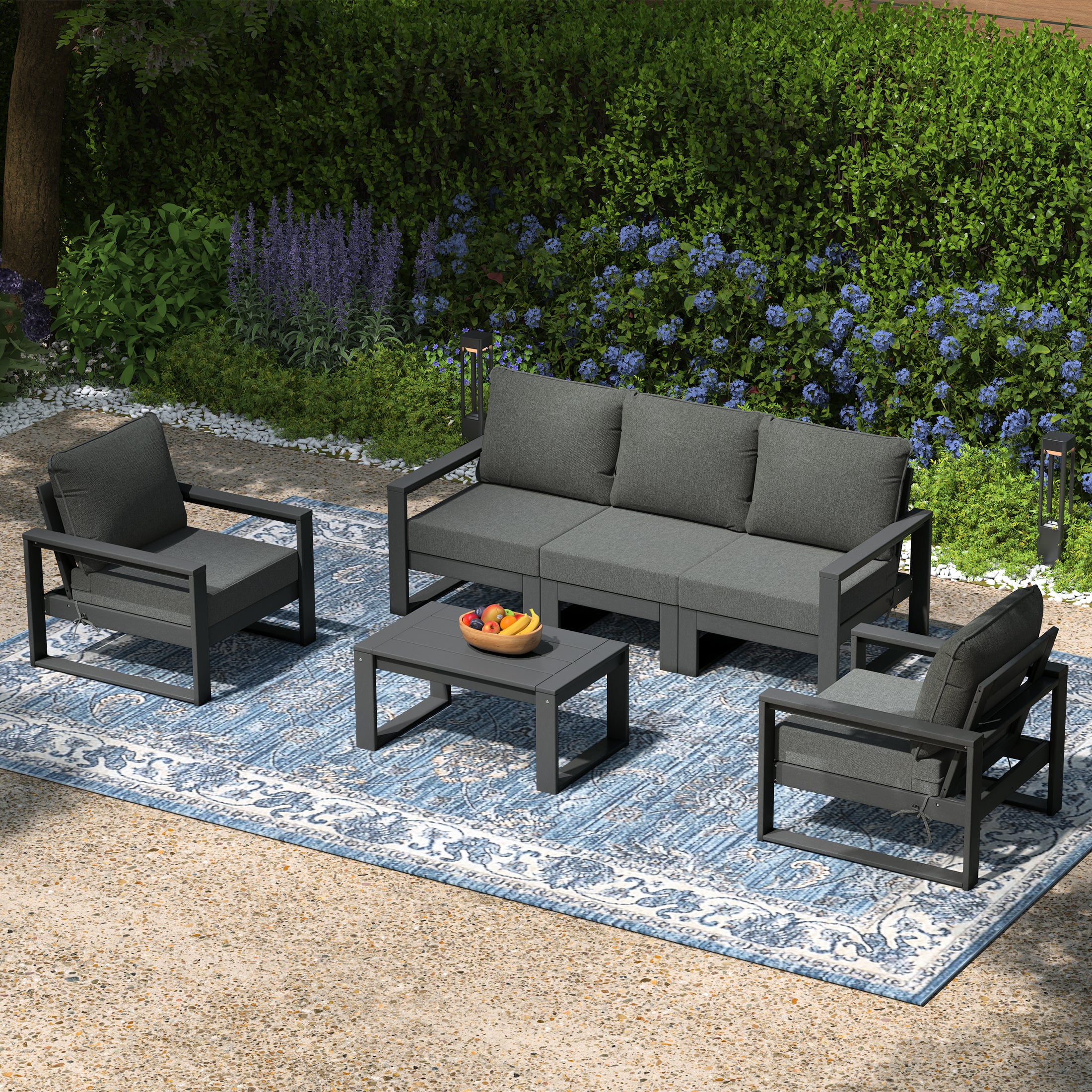 Rockaway 6-Piece Modern HDPE Outdoor Patio Furniture Sofa Conversation Set with Coffee Table