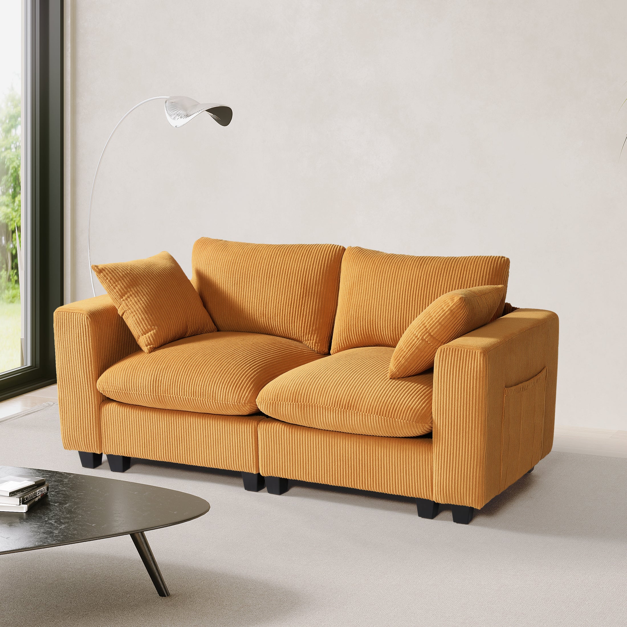 Ava 70" Modular Corduroy Loveseat Sofa With USB/Type-C Ports and Side Pockets