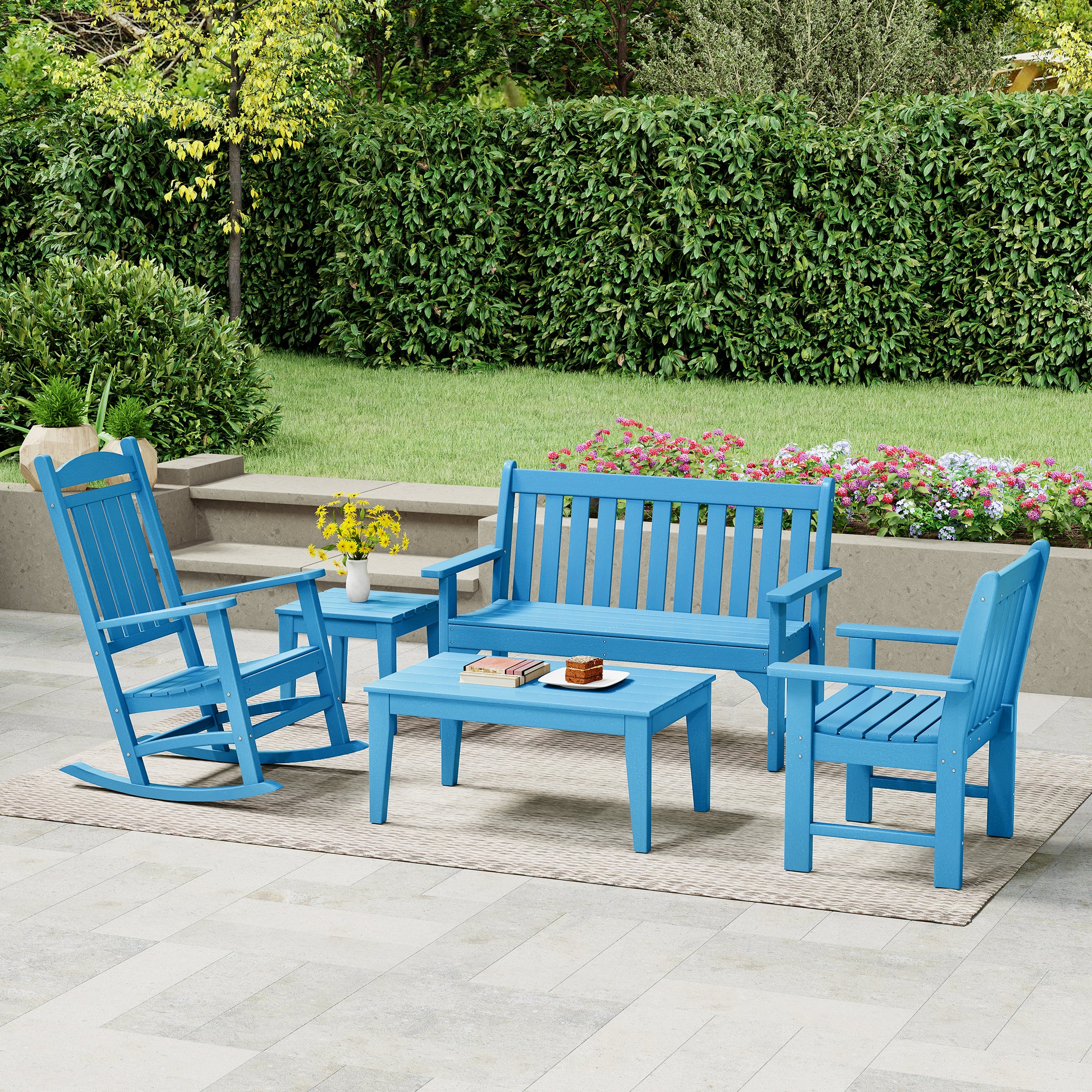 Paradise 5-Piece HDPE Outdoor Patio Furniture Couch and Rocking Chair Set