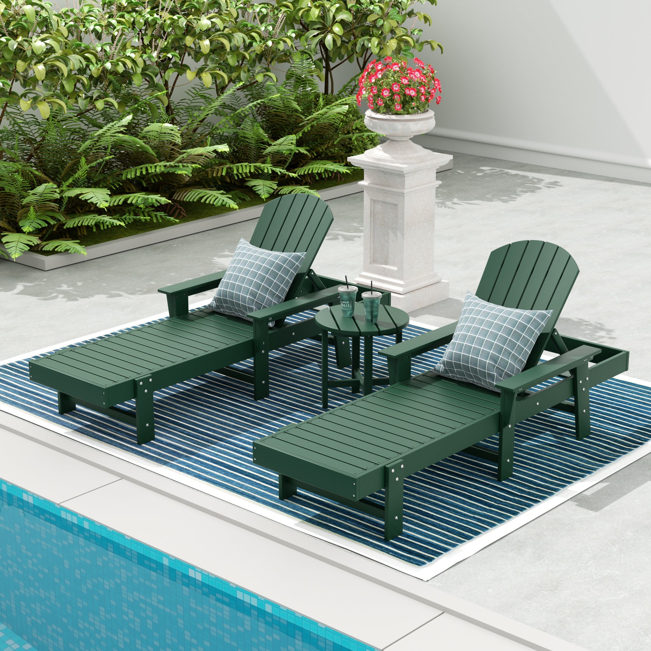 Portside 3 Piece Adirondack Poly Reclining Chaise Lounge With Arms