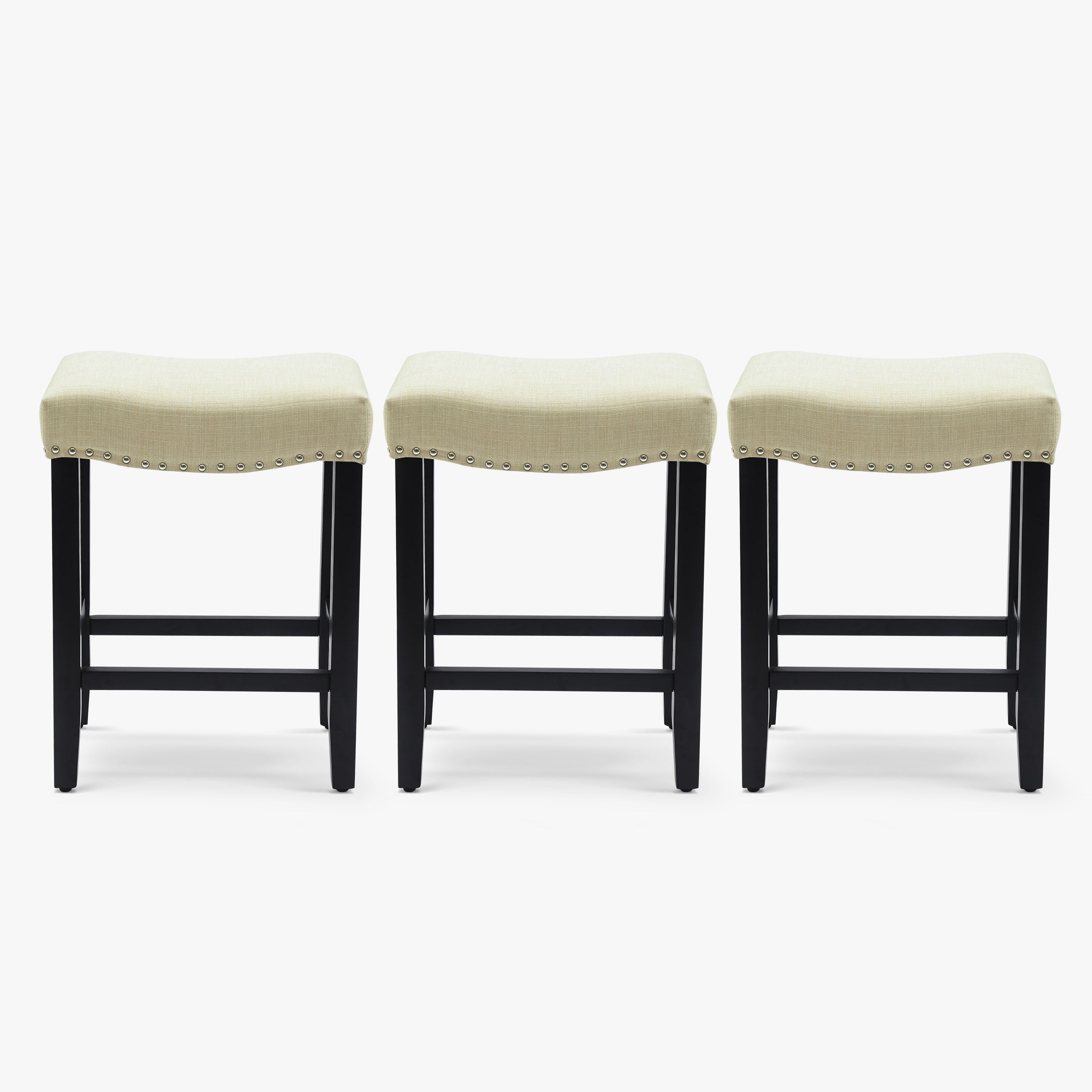 Bulmon 24" Upholstered Saddle Seat Black Counter Stool (Set of 3)