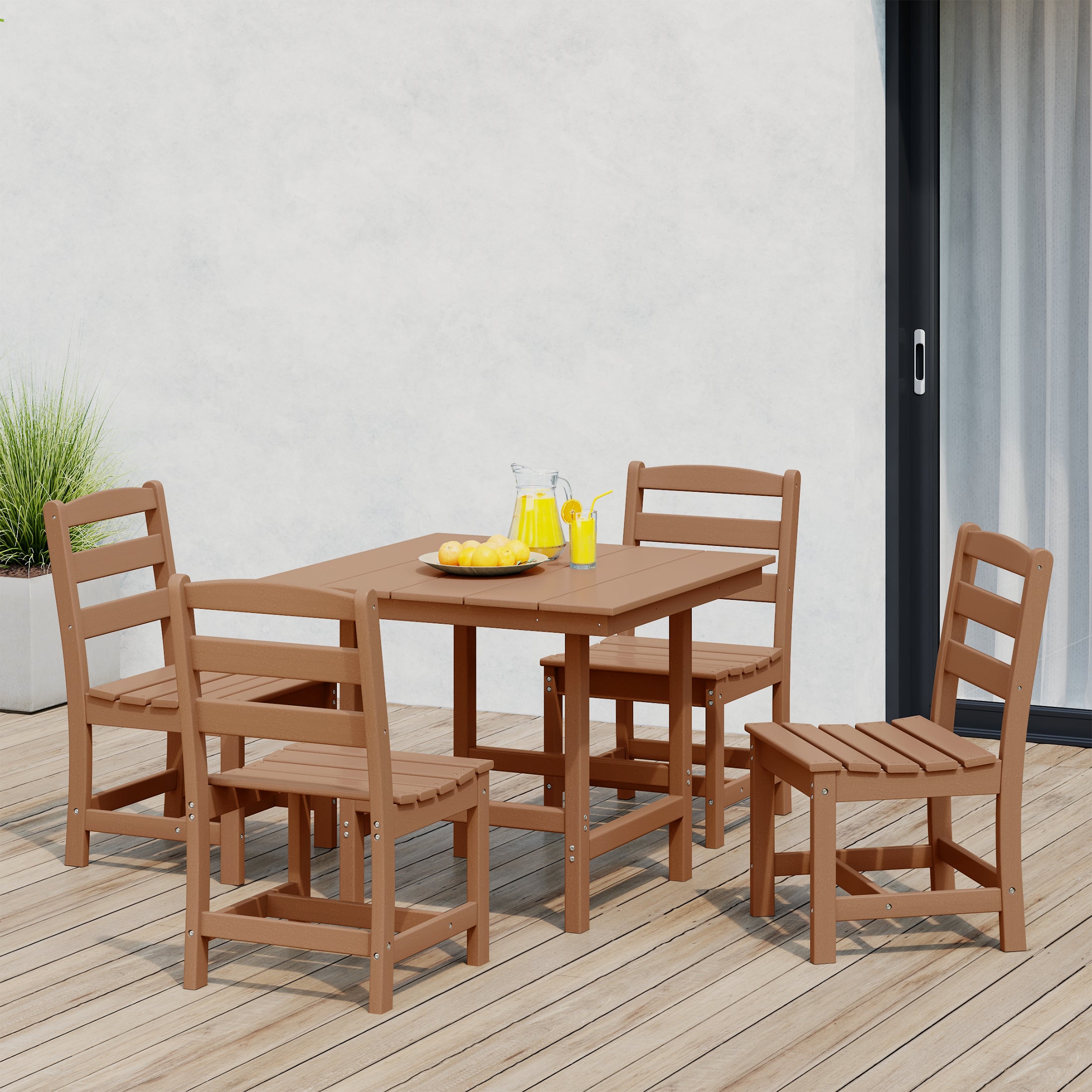 Palms 5-Piece HDPE Outdoor Square Patio Dining Table Set with Armless Side Chairs