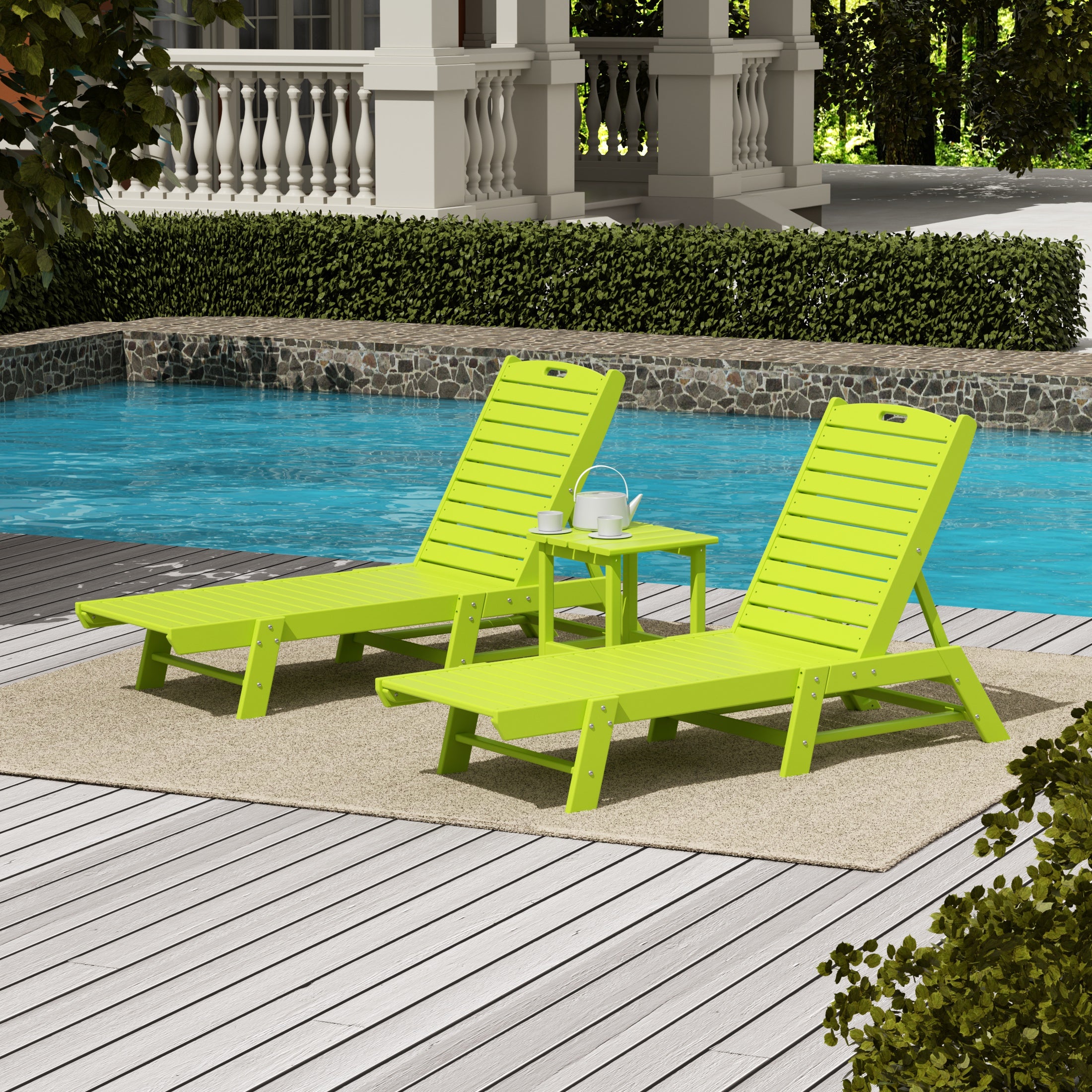 Paradise Poly Reclining Outdoor Patio Chaise Lounge Chair with Side Table Set