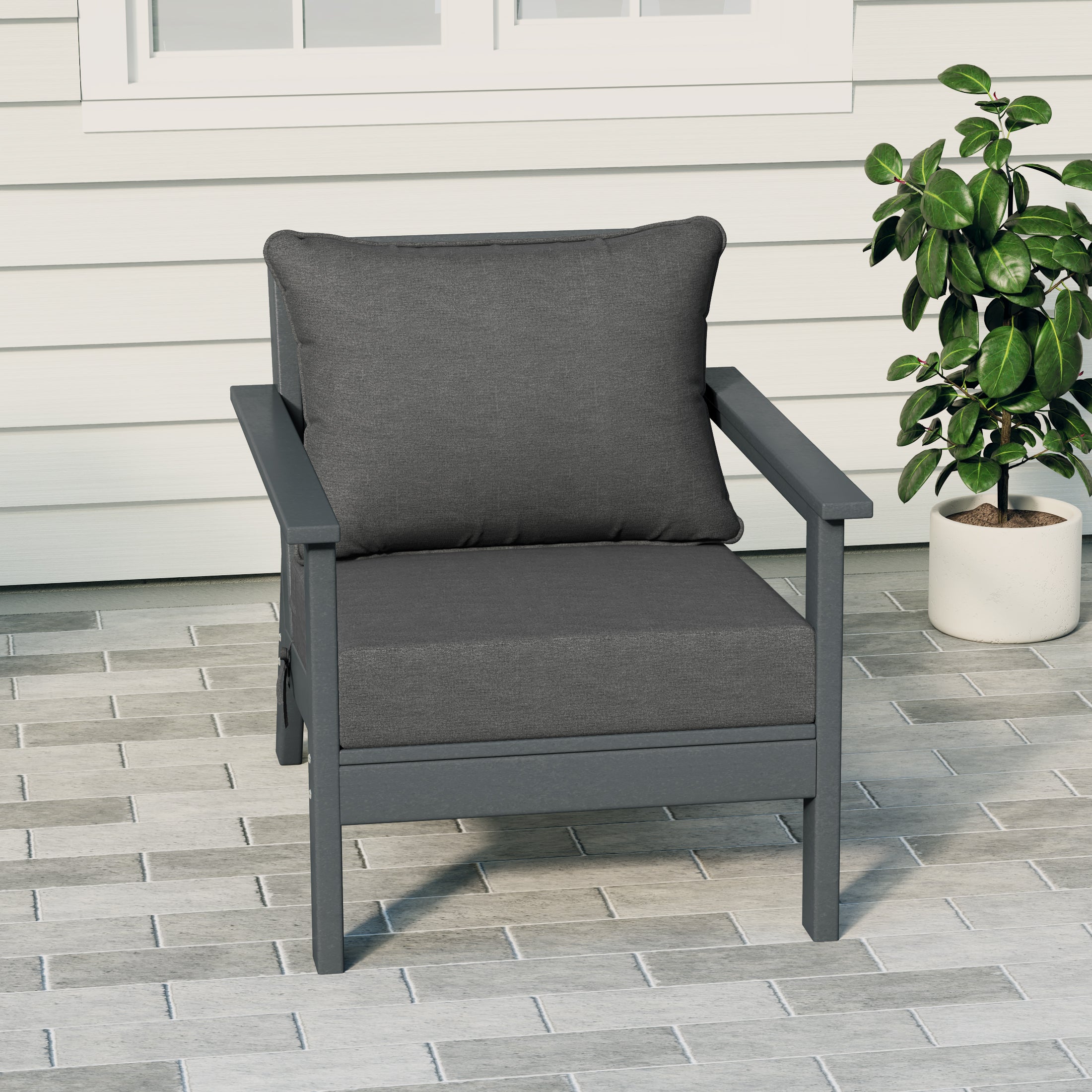 Portsmouth Outdoor Modern HDPE Patio Club Chair with Deep Seat Cushions