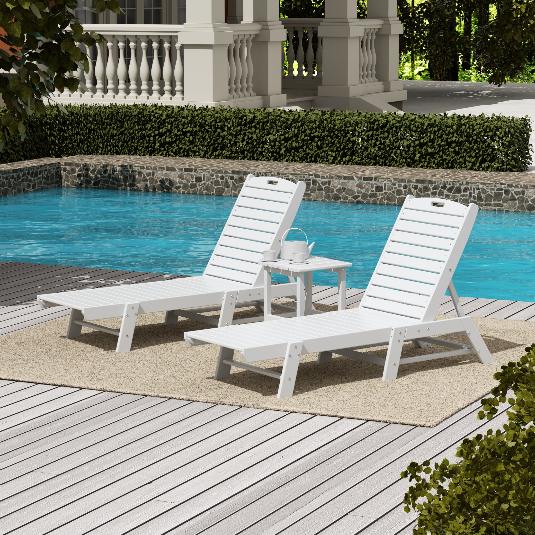 Paradise Poly Reclining Outdoor Patio Chaise Lounge Chair with Side Table Set