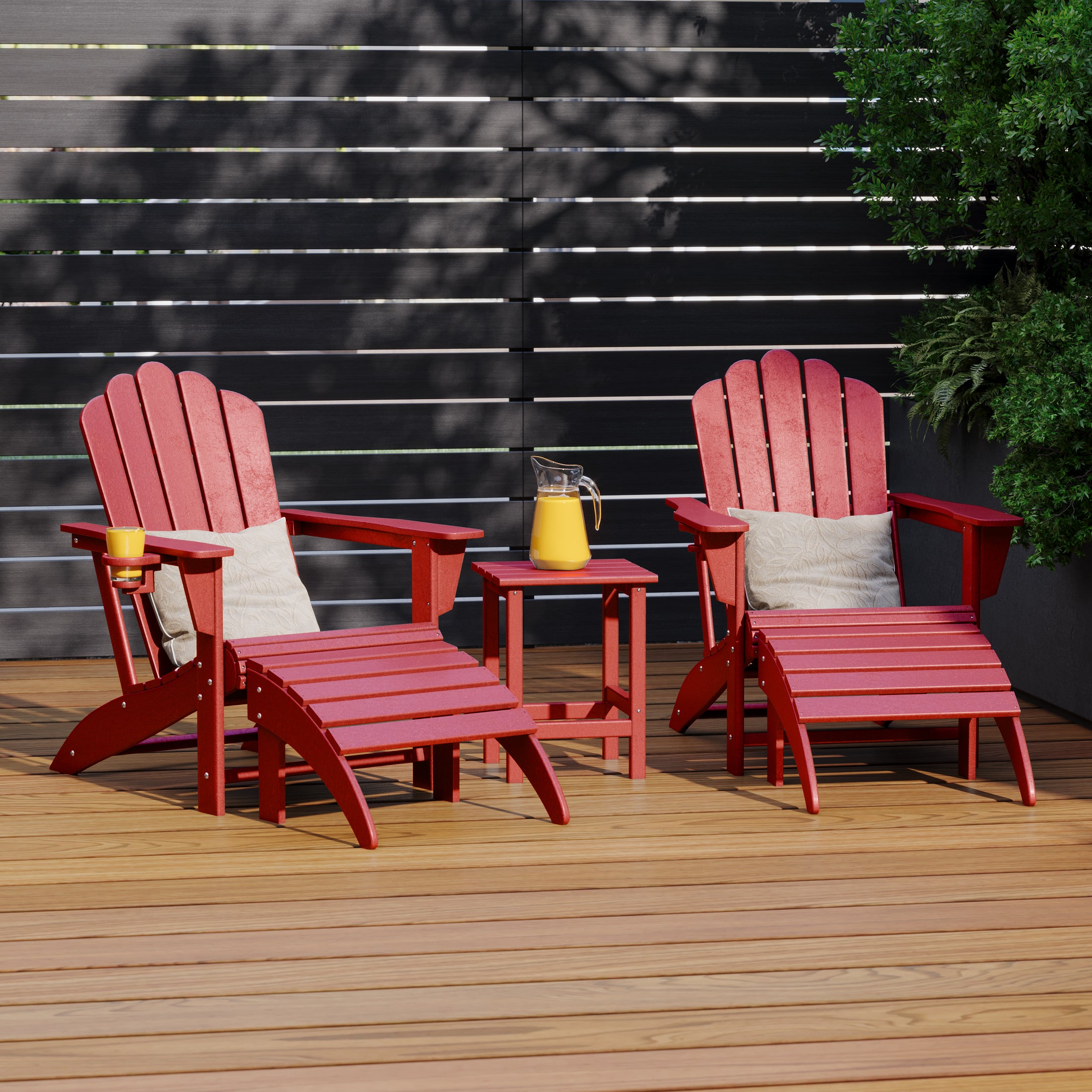 Lakeview 5-Piece Adirondack Chair with Folding Ottoman and Table Set