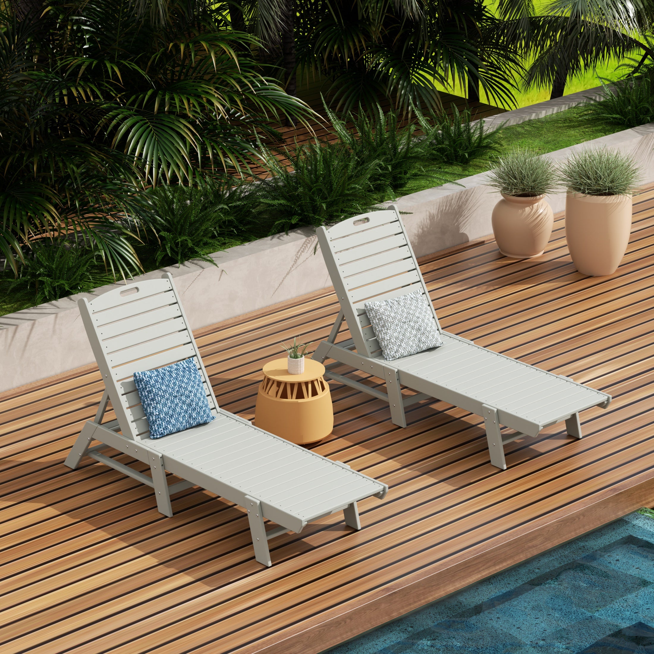 Paradise Poly Reclining Outdoor Patio Chaise Lounge Chair Adjustable (Set of 2)