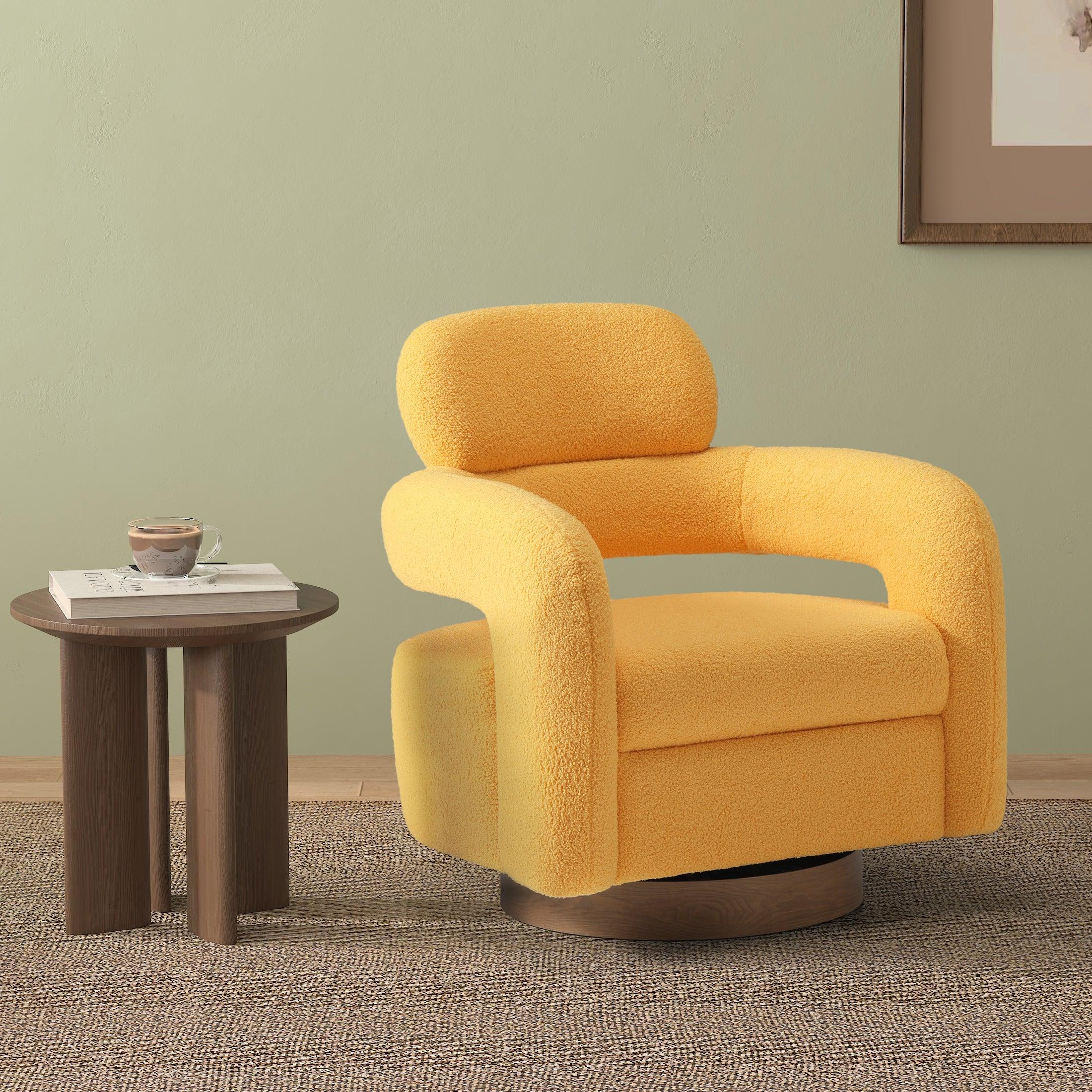 Celine Mid-Century Modern Sherpa Swivel Barrel Accent Chair