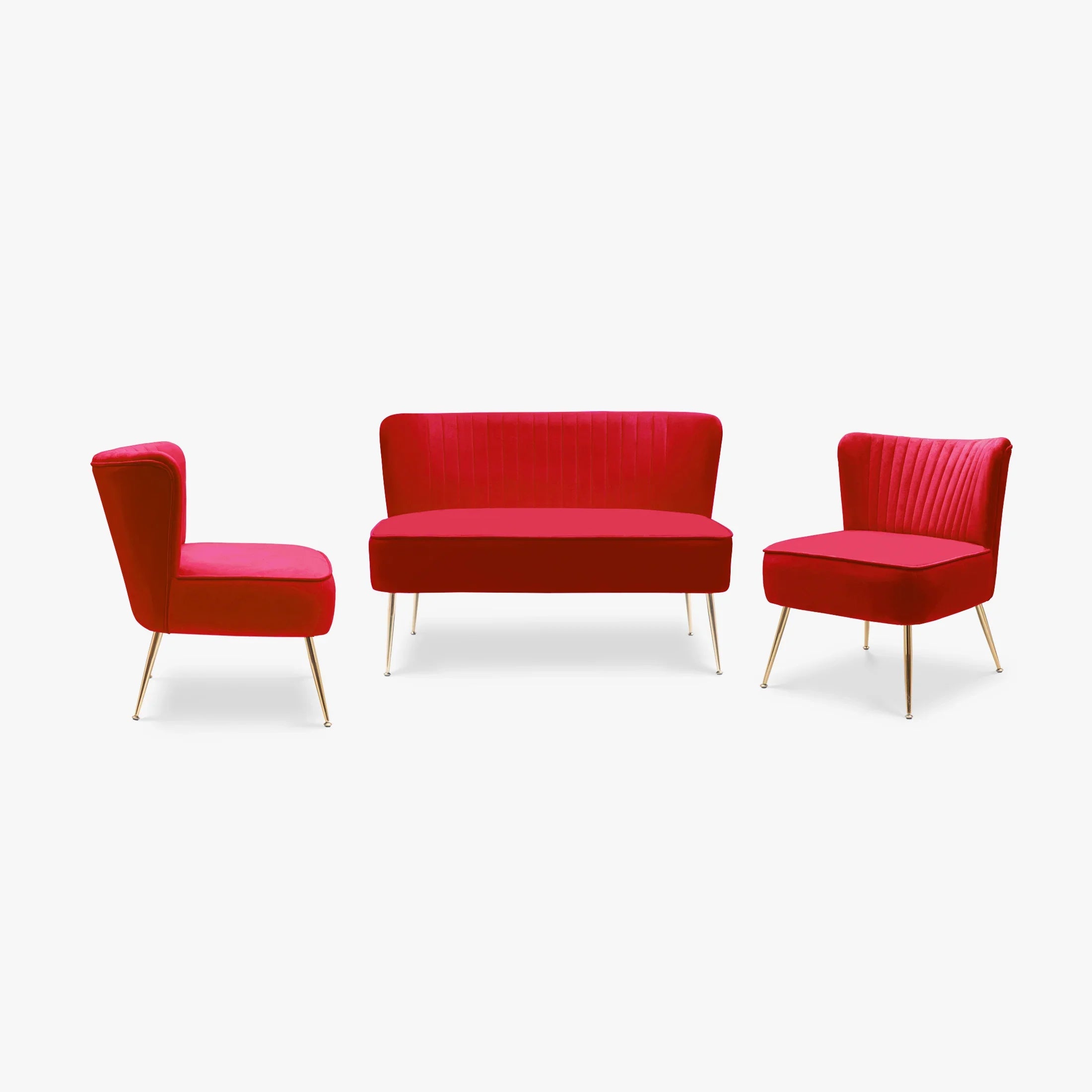 Alaia Mid Century Modern Tufted Velvet Loveseat Sofa and 25" Accent Chair 3-Piece Set