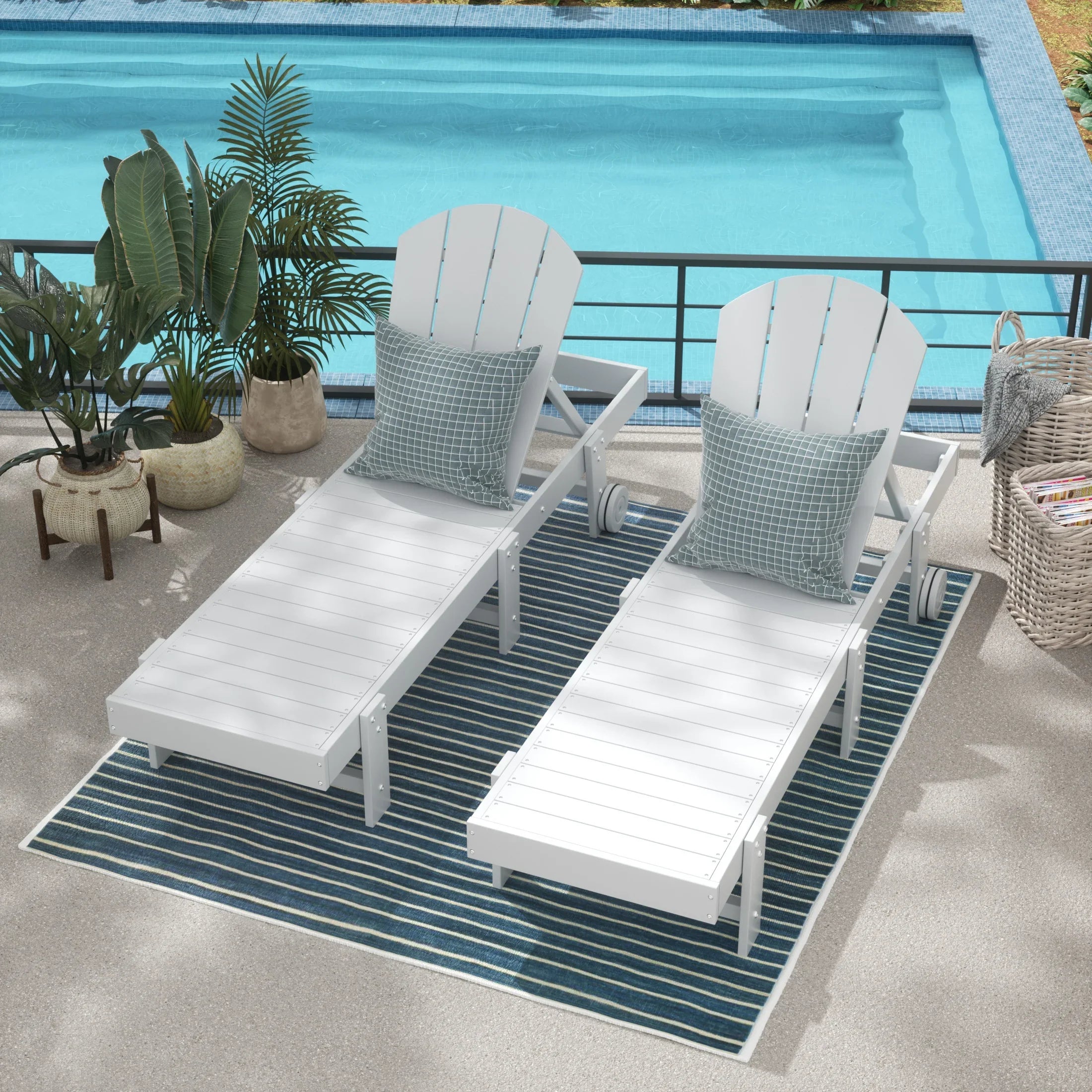 Paradise Adirondack Poly Reclining Chaise Lounge With Wheels (Set Of 2)