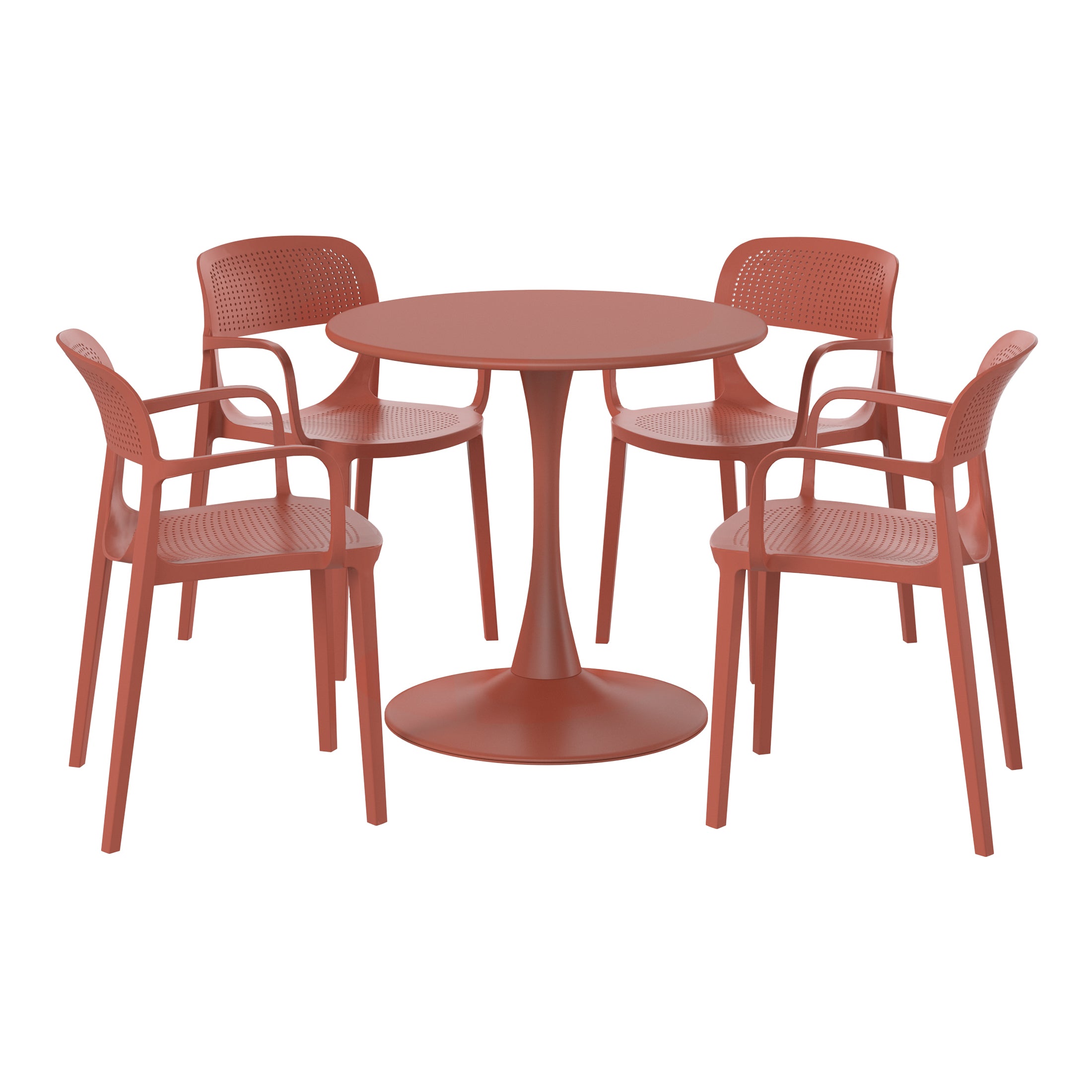 Sunshine 5-Piece Round Metal Bistro Dining Table Set And Stackable Resin Patio Dining Side Chairs