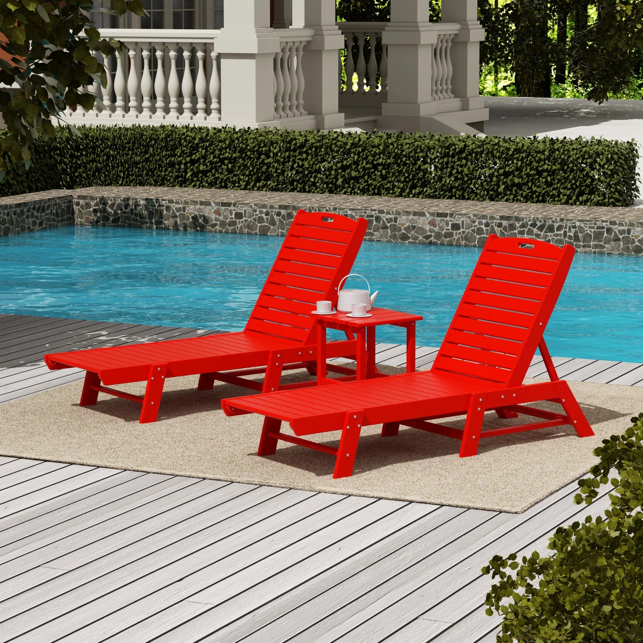 Paradise Poly Reclining Outdoor Patio Chaise Lounge Chair with Side Table Set