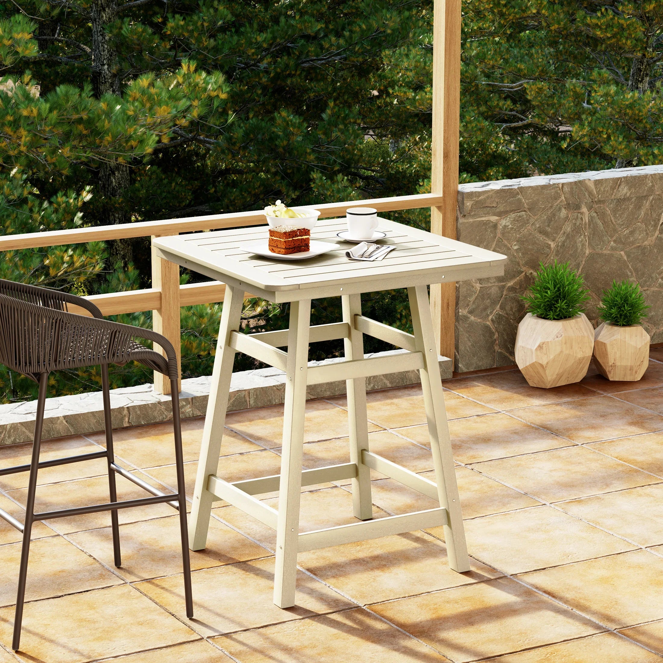 Paradise 30" Square Outdoor Patio Counter High Bistro Bar Table With Umbrella Hole