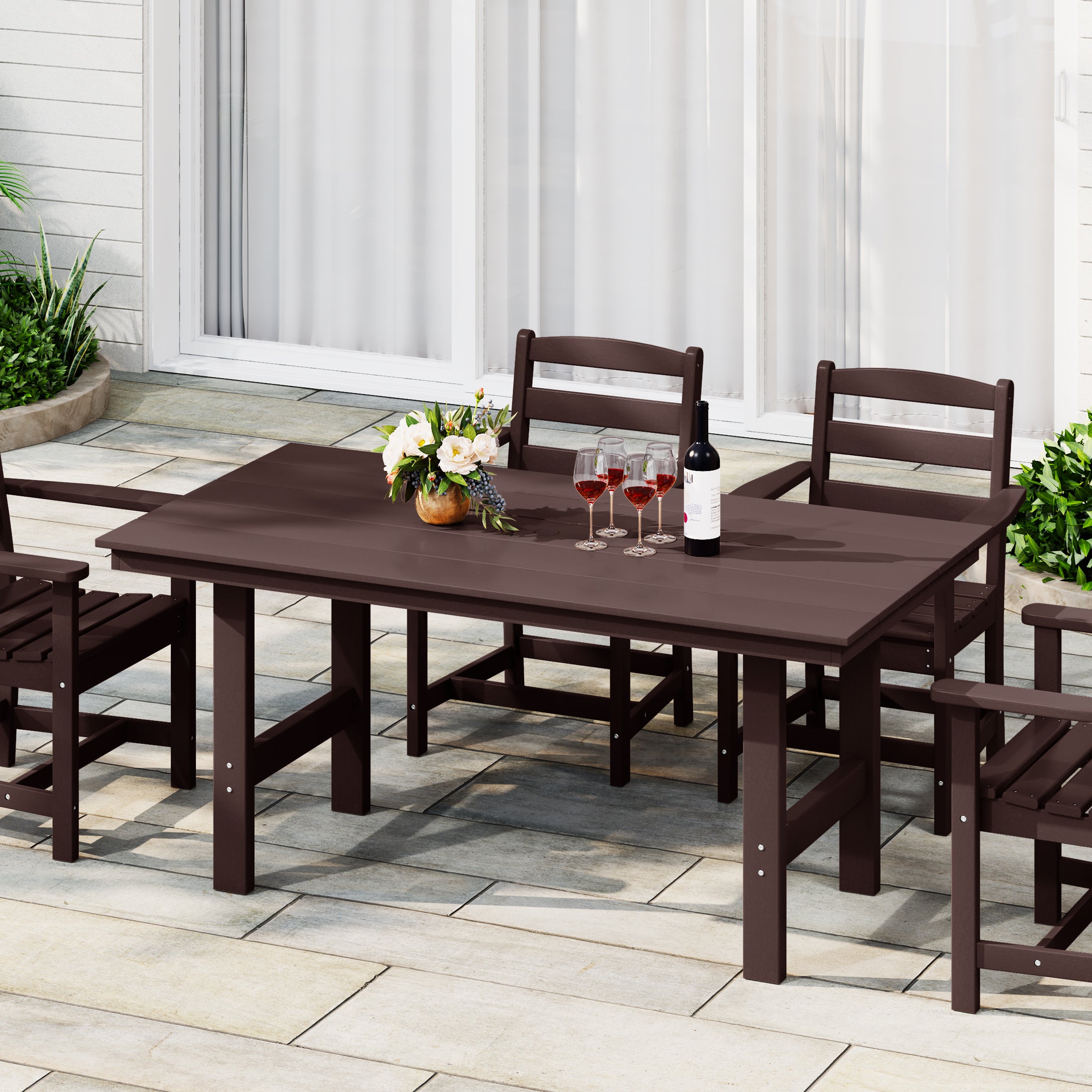 Palms Outdoor Modern HDPE 66" Wide Rectangle Patio Dining Table for 6