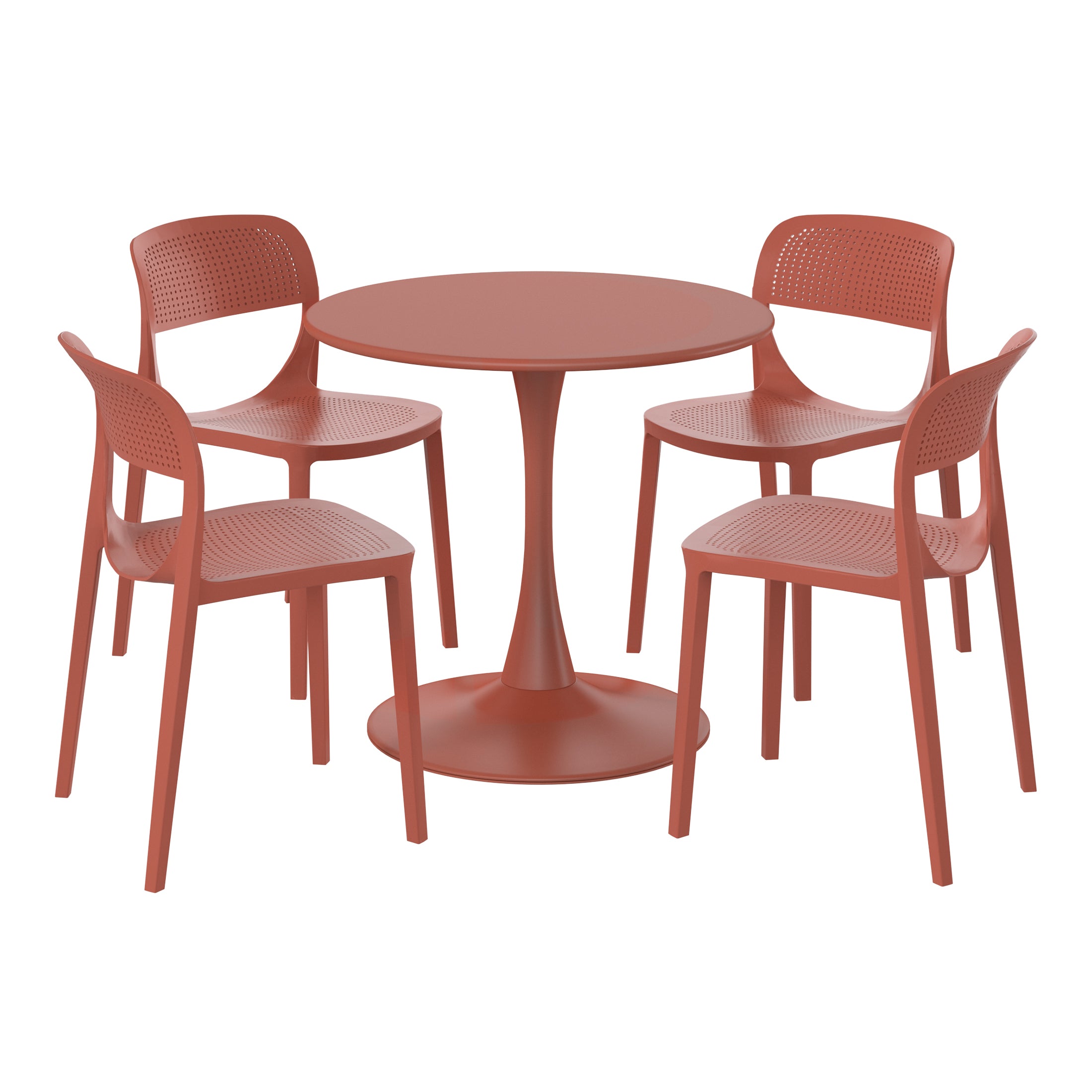 Sunshine 5-Piece Round Metal Bistro Dining Table Set And Stackable Resin Patio Dining Side Chairs
