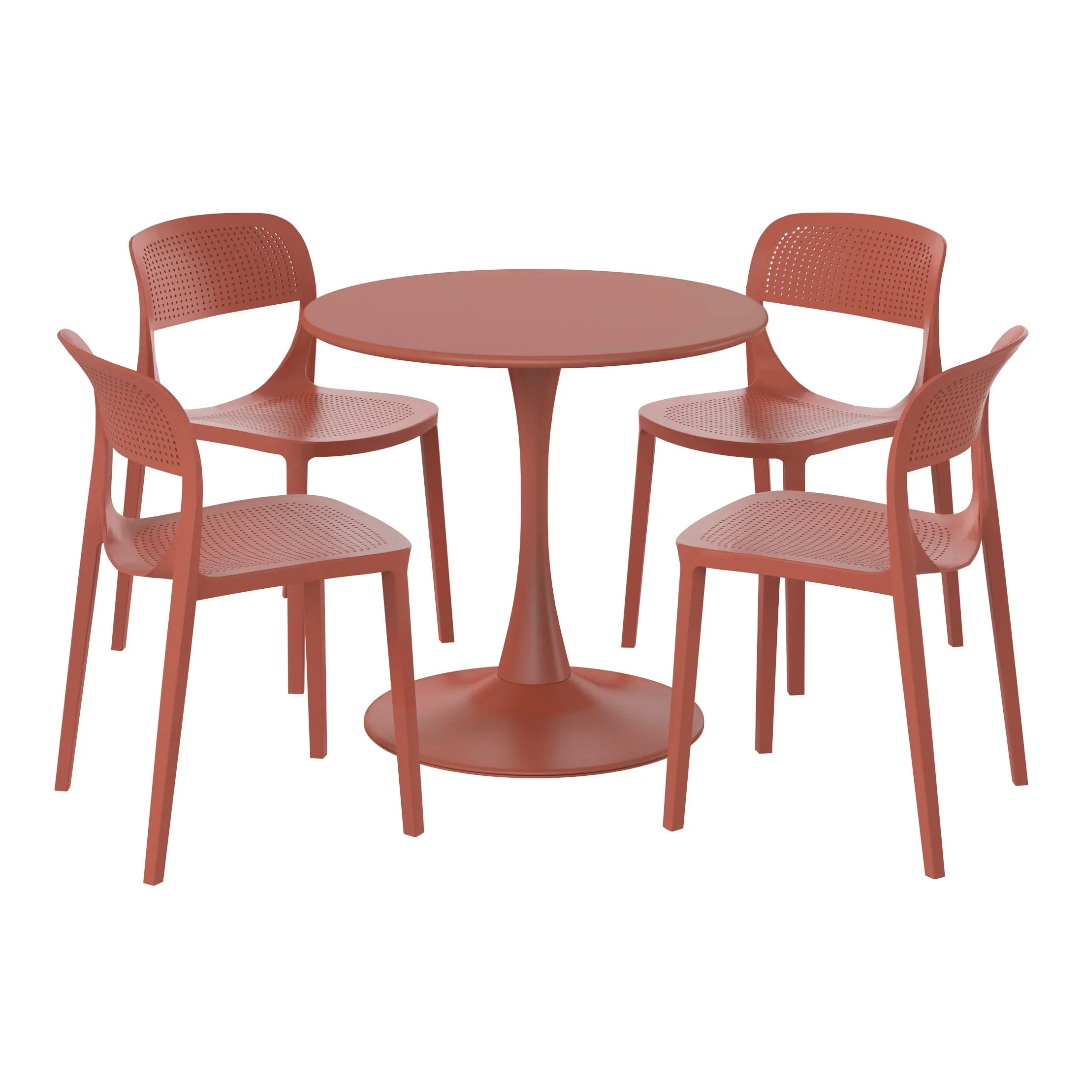 Sunshine 5-Piece Round Metal Bistro Dining Table Set And Stackable Resin Patio Dining Side Chairs