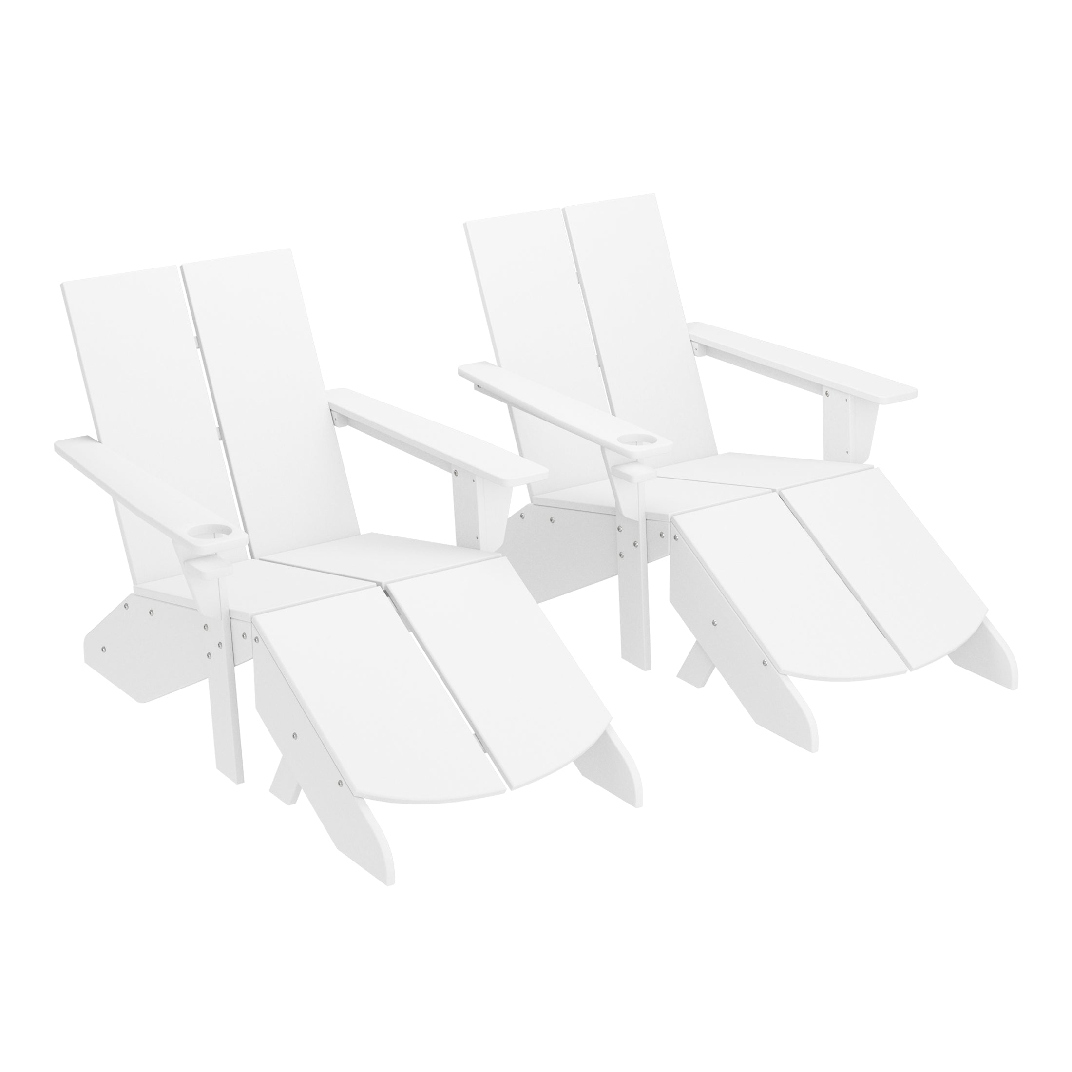 Seaview Outdoor 4-Piece HDPE Modern Adirondack Chairs Set with Folding Patio Ottomans and Cup Holder