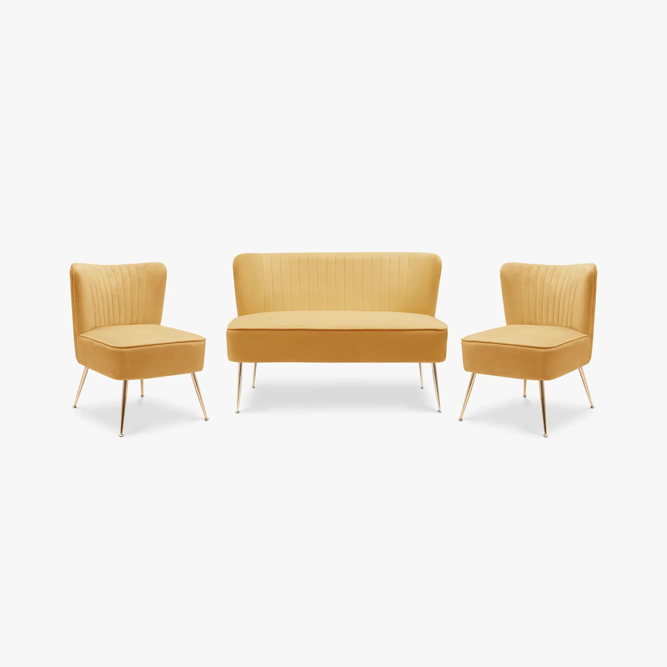 Alaia Mid Century Modern Tufted Velvet Loveseat Sofa and 22" Accent Chair 3-Piece Set