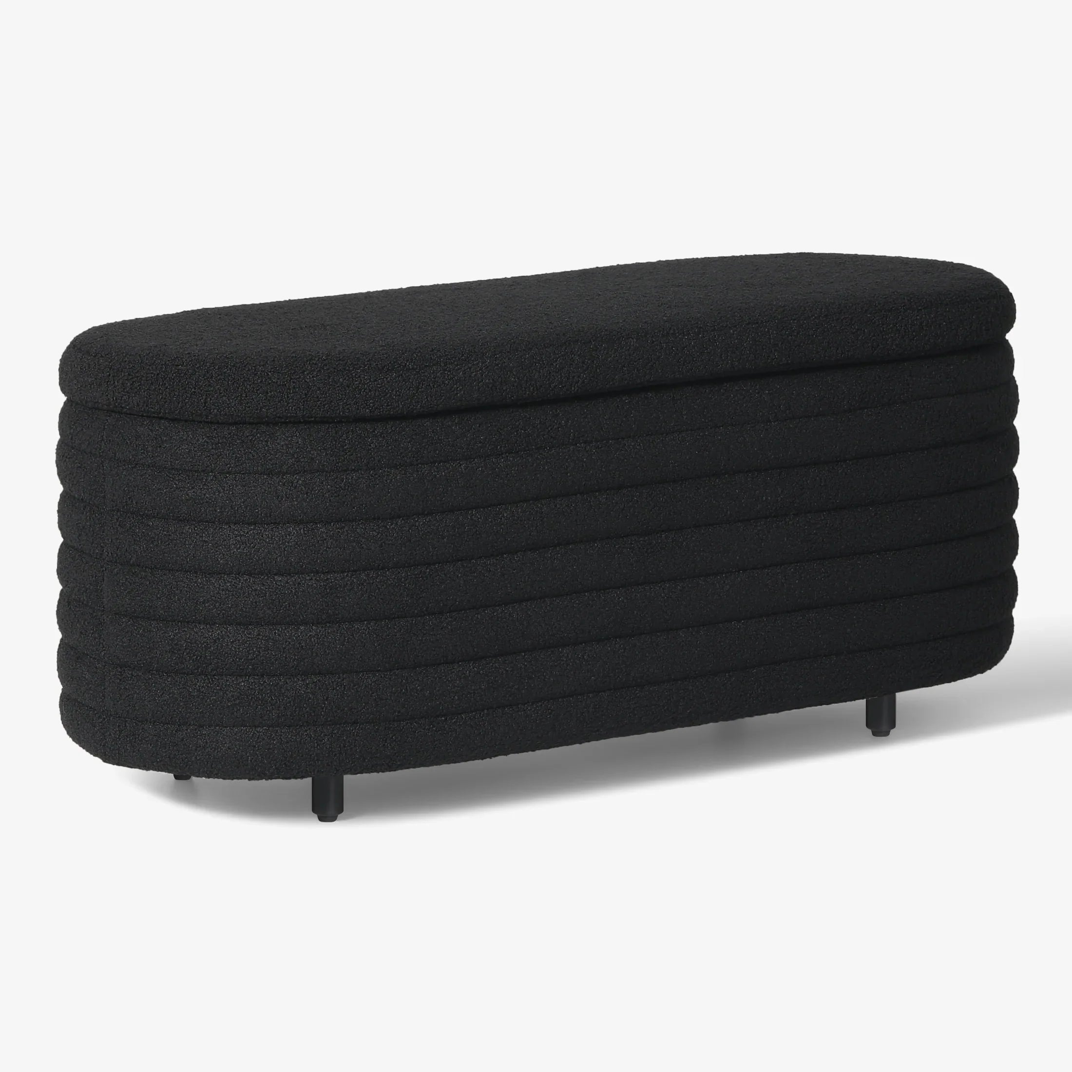 Celine 42" Wide Mid-Century Modern Upholstered Teddy Sherpa Tufted Oval Storage Ottoman Bench