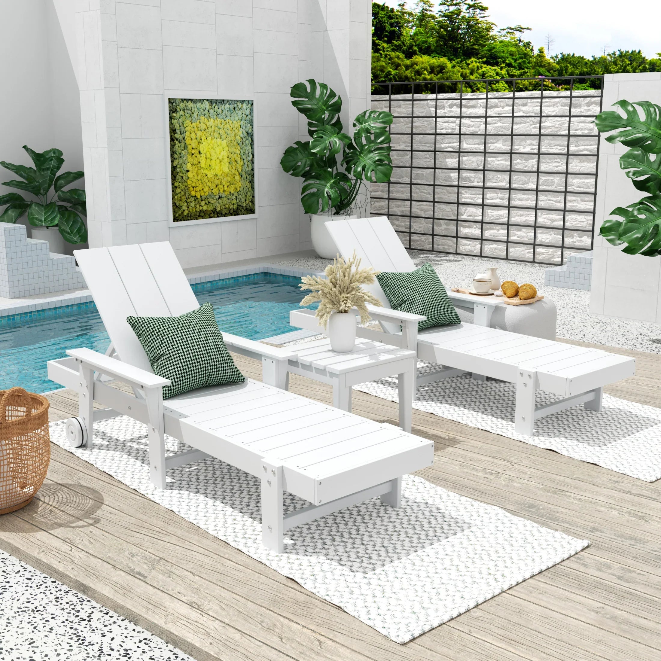 Palms Modern Poly Reclining Chaise Lounge Set with Side Table