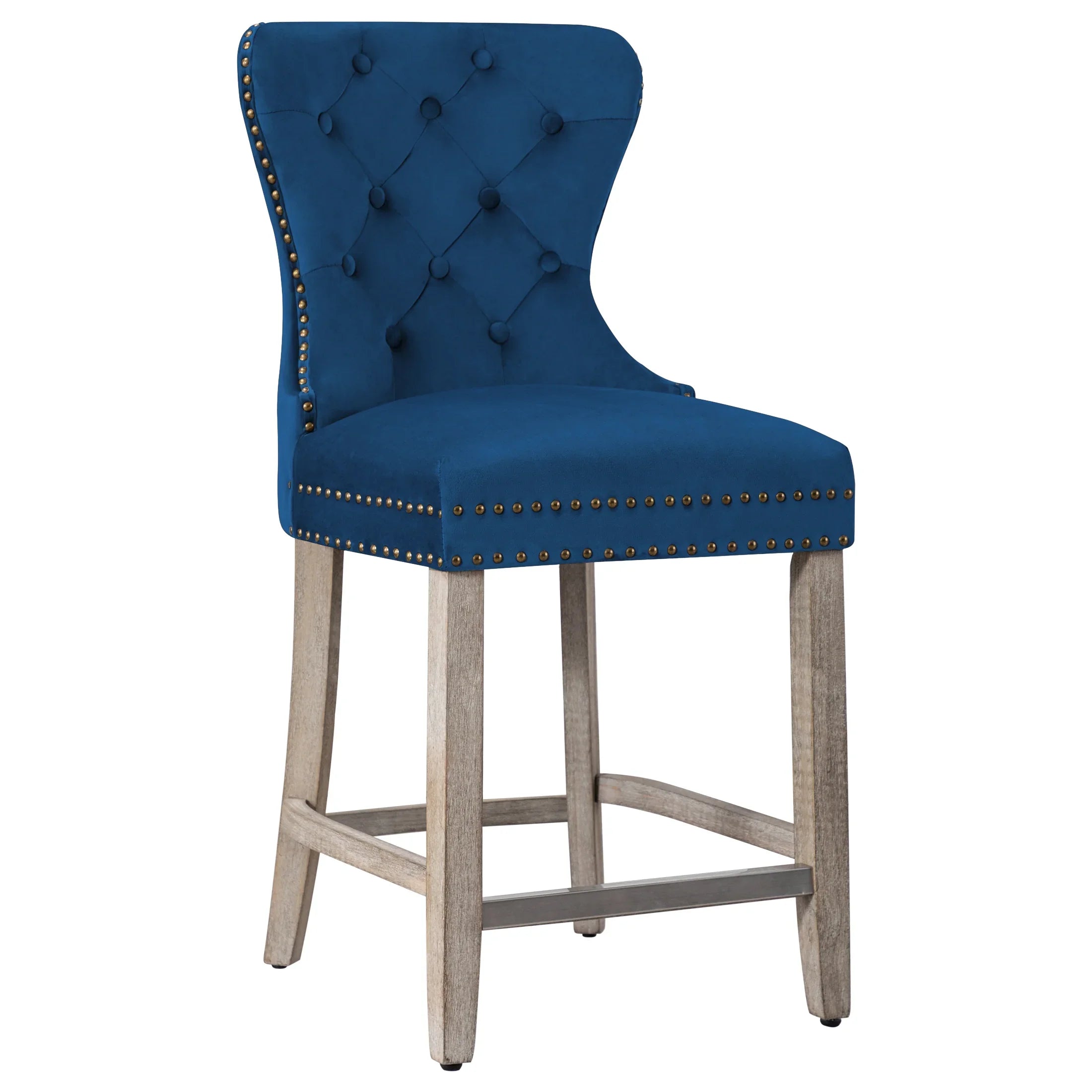Hank 24" Tufted Velvet Counter Stool, Antique Gray