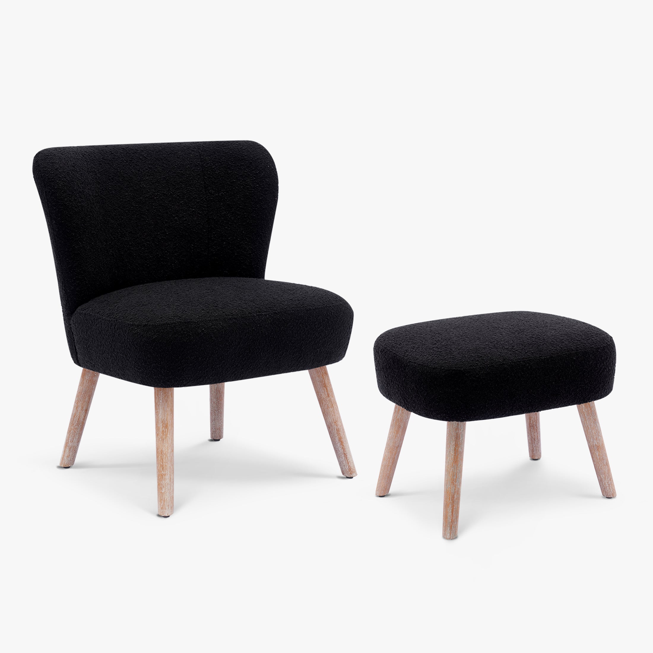 Amélie Mid-Century Boucle Accent Chair with Ottoman Foot Stool Set