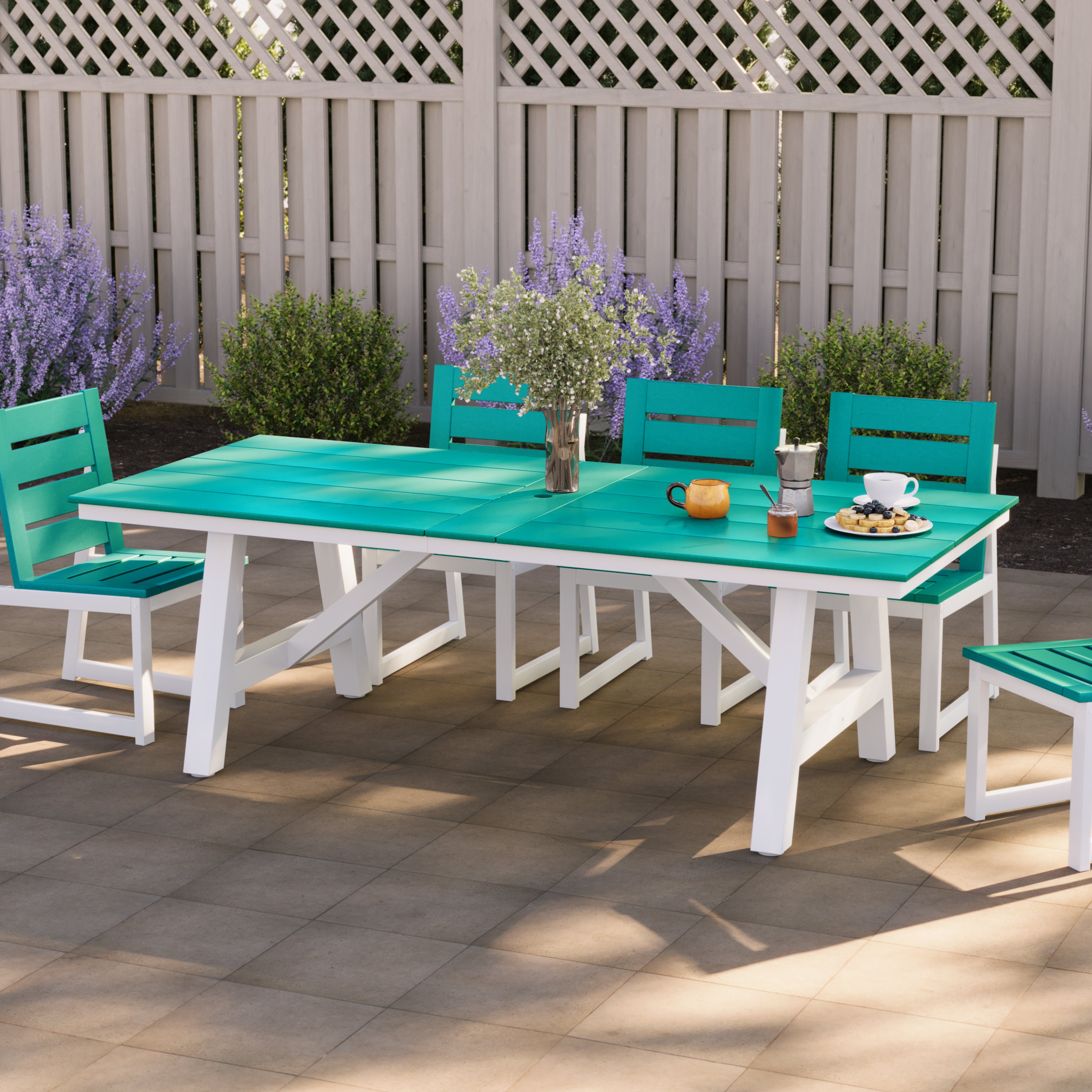 Stinson 90" HDPE Rectangle Outdoor Patio Dining Table With Umbrella Hole and Metal Frame