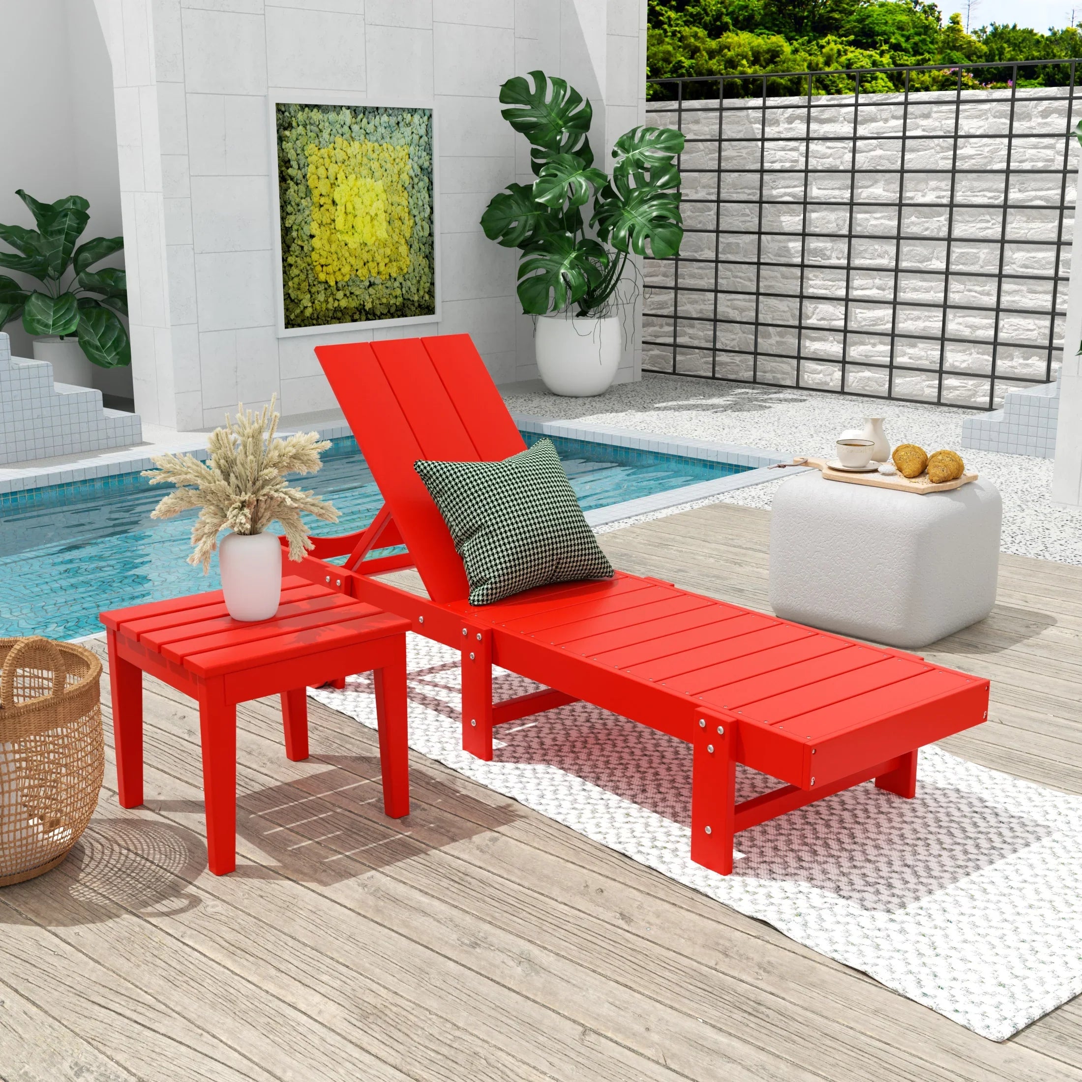 Palms 2 Piece Modern Poly Reclining Chaise Lounge With Wheels