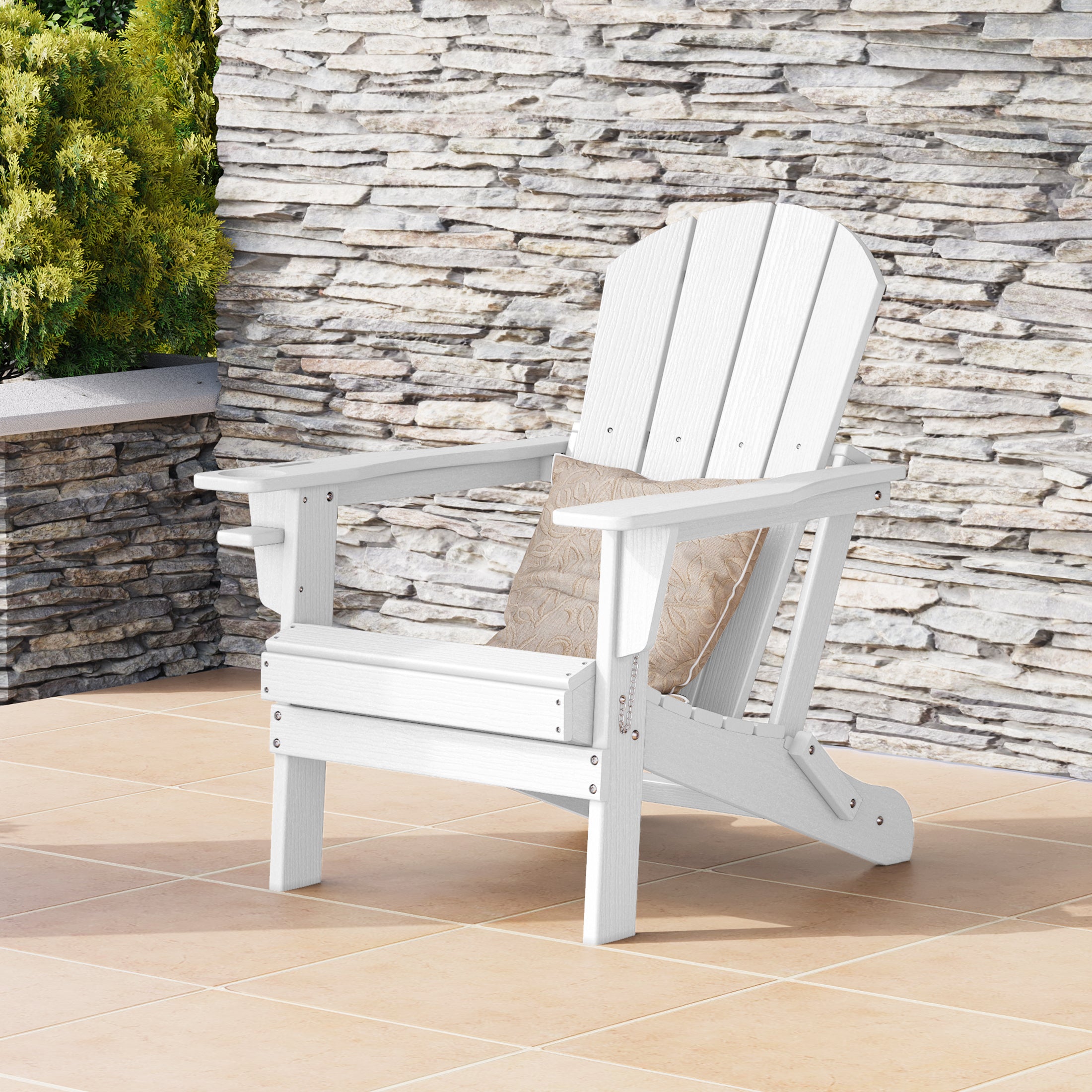 Rockport Outdoor Patio HDPE Resin Adirondack Chair With Cup Holder and Phone Holder
