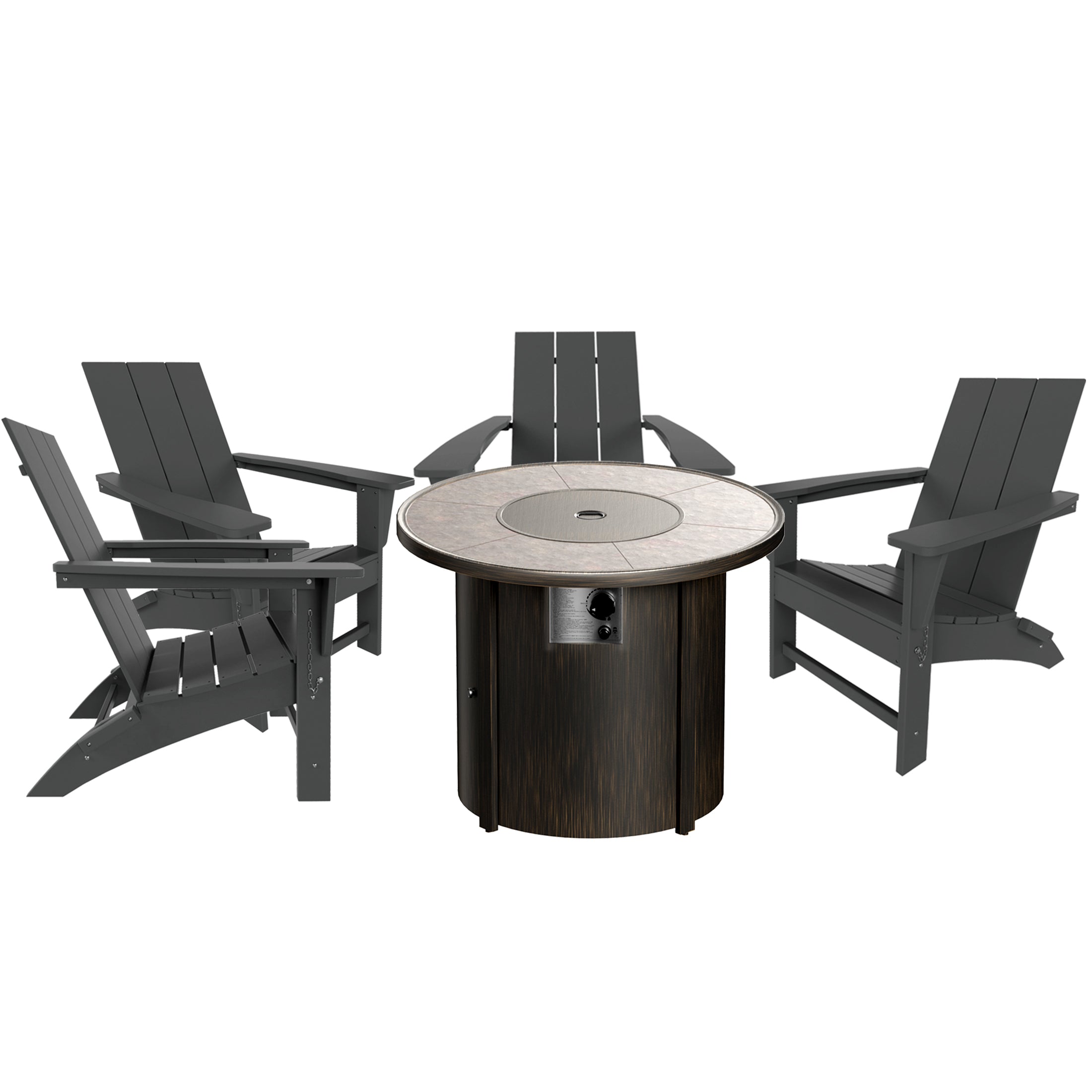 Palms Modern Folding Poly Adirondack Chair With Round Fire Pit Table