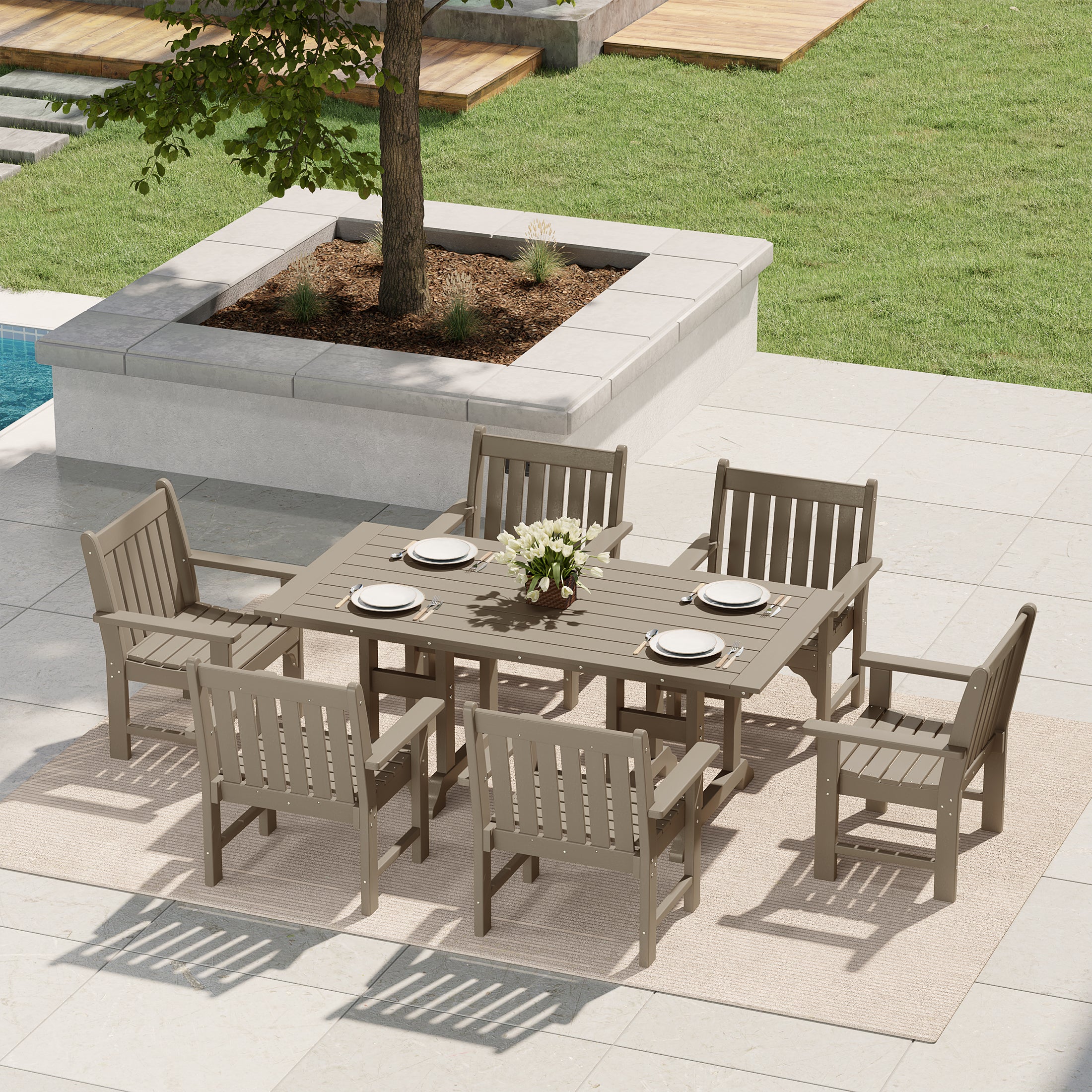Paradise 7-Piece HDPE Outdoor Dining Patio Table and Chairs Set