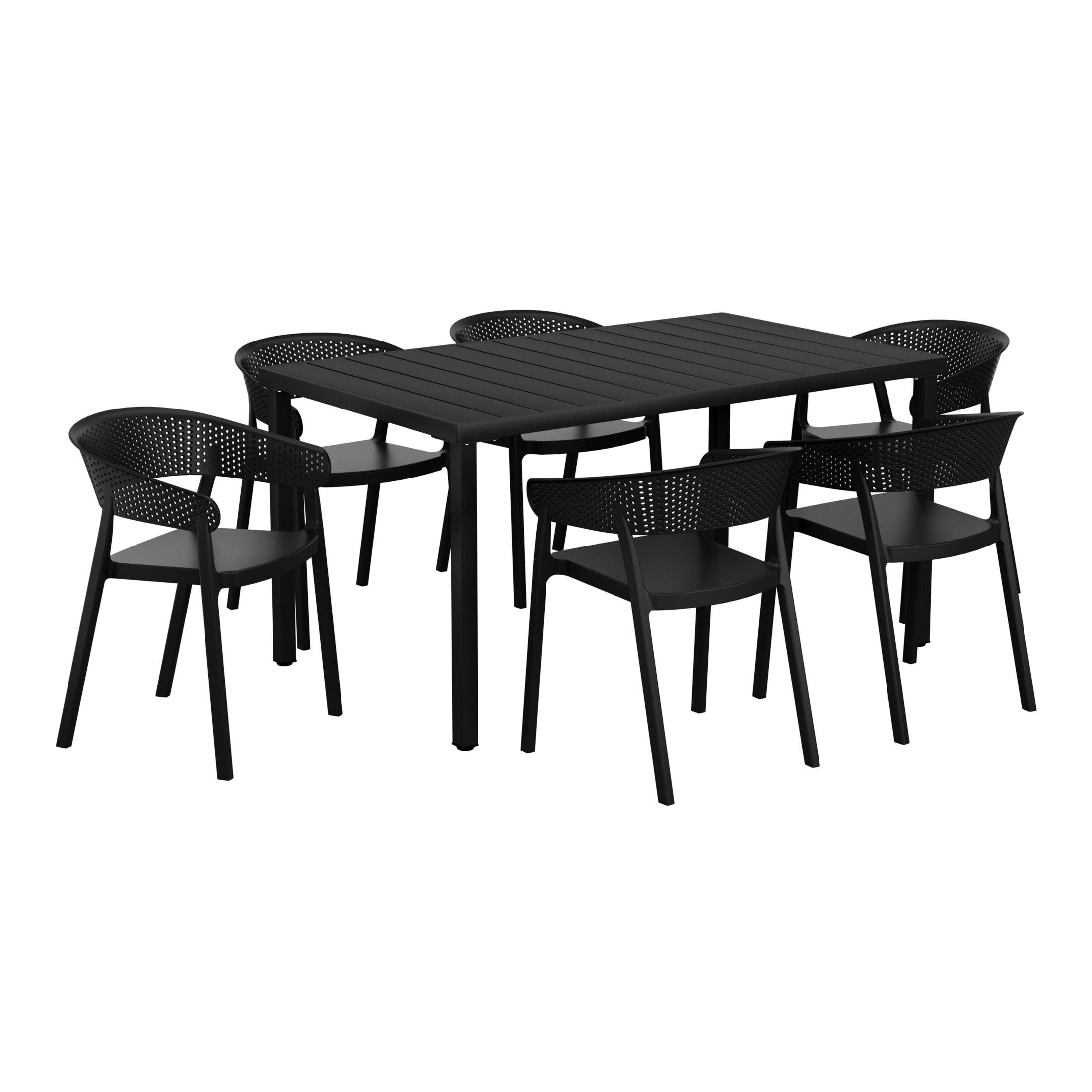 Sunshine 7-Piece Outdoor Metal Rectangle Patio Dining Table Set With Stackable Patio Dining Chairs
