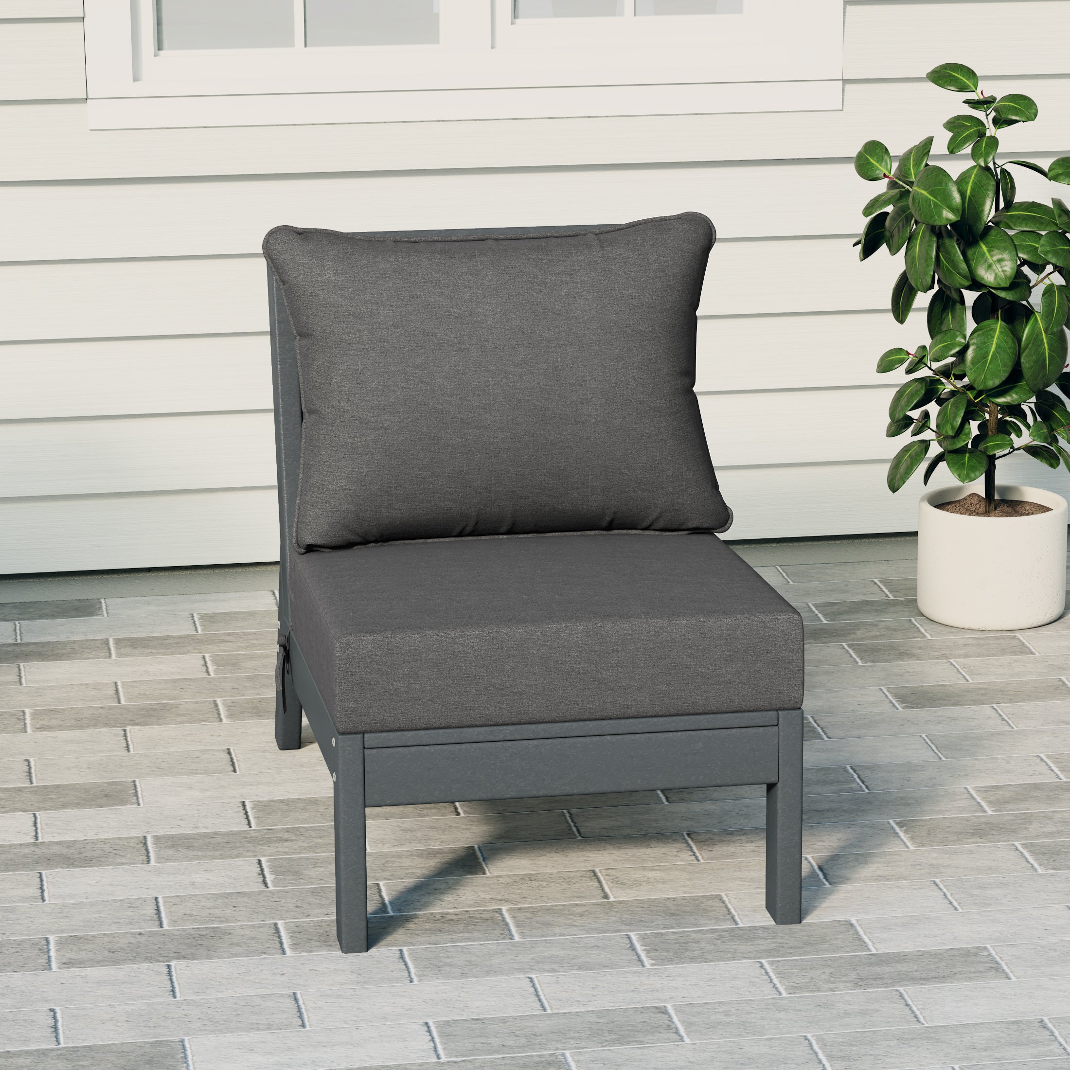 Portsmouth Outdoor HDPE Deep Seating Modular Armless Patio Chair with Patio Cushions