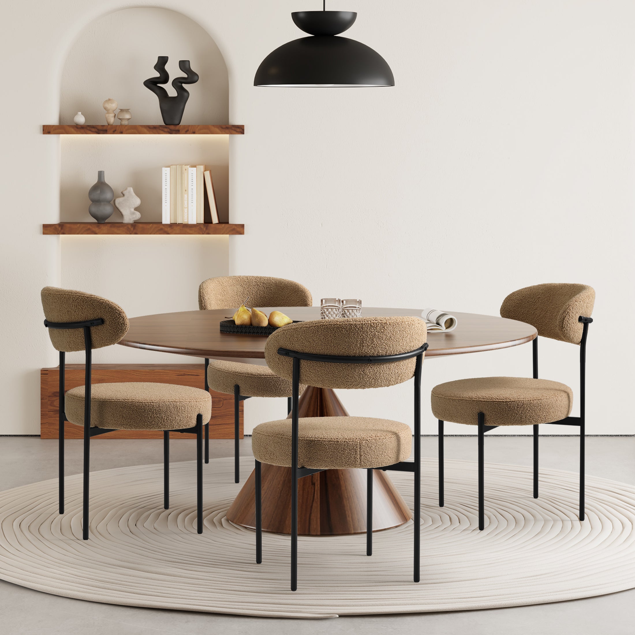Celine Mid-Century Modern Upholstered Sherpa Round Dining Chairs (Set of 4)