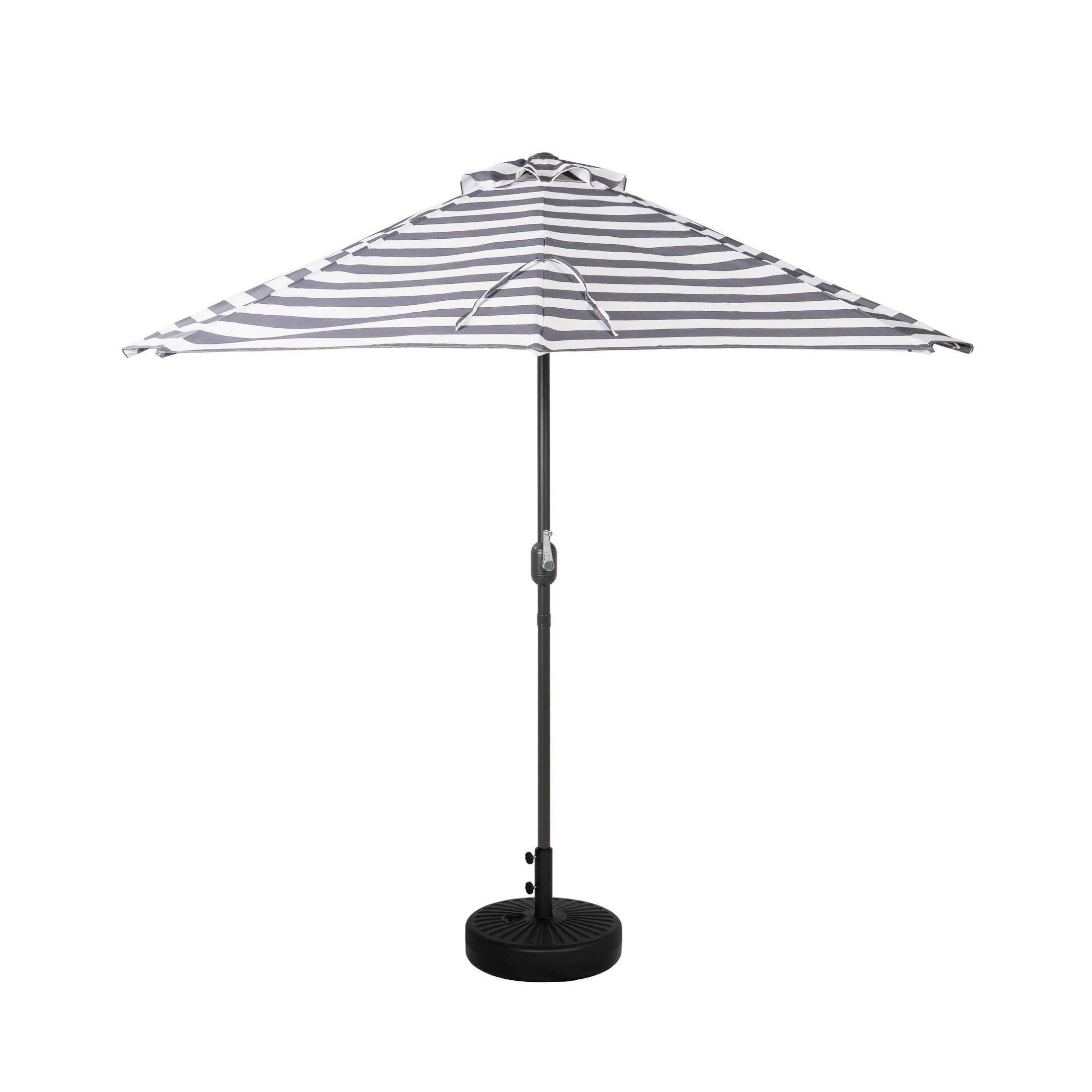 Easton 9 ft. Aluminum Half Market Crank Lift Patio Umbrella with Base