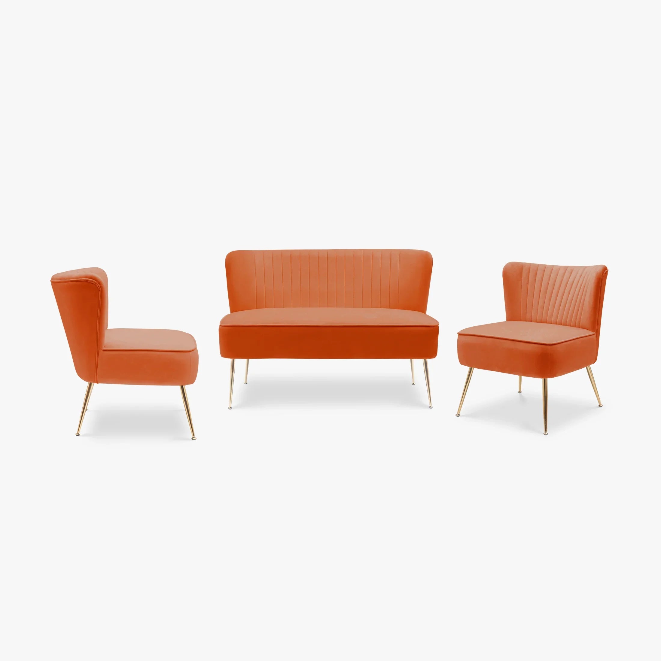 Alaia Mid Century Modern Tufted Velvet Loveseat Sofa and 25" Accent Chair 3-Piece Set
