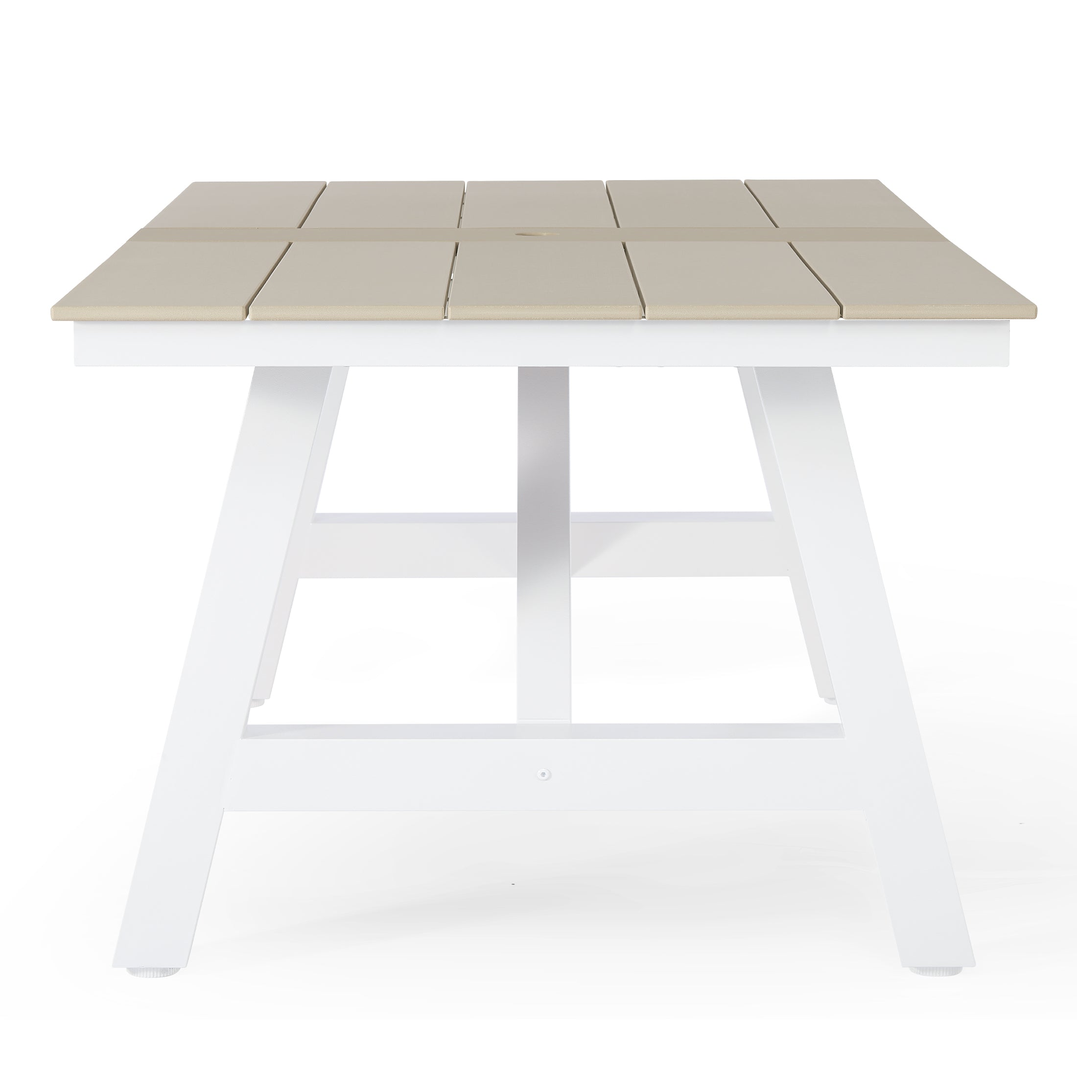 Stinson 90" HDPE Rectangle Outdoor Patio Dining Table With Umbrella Hole and Metal Frame