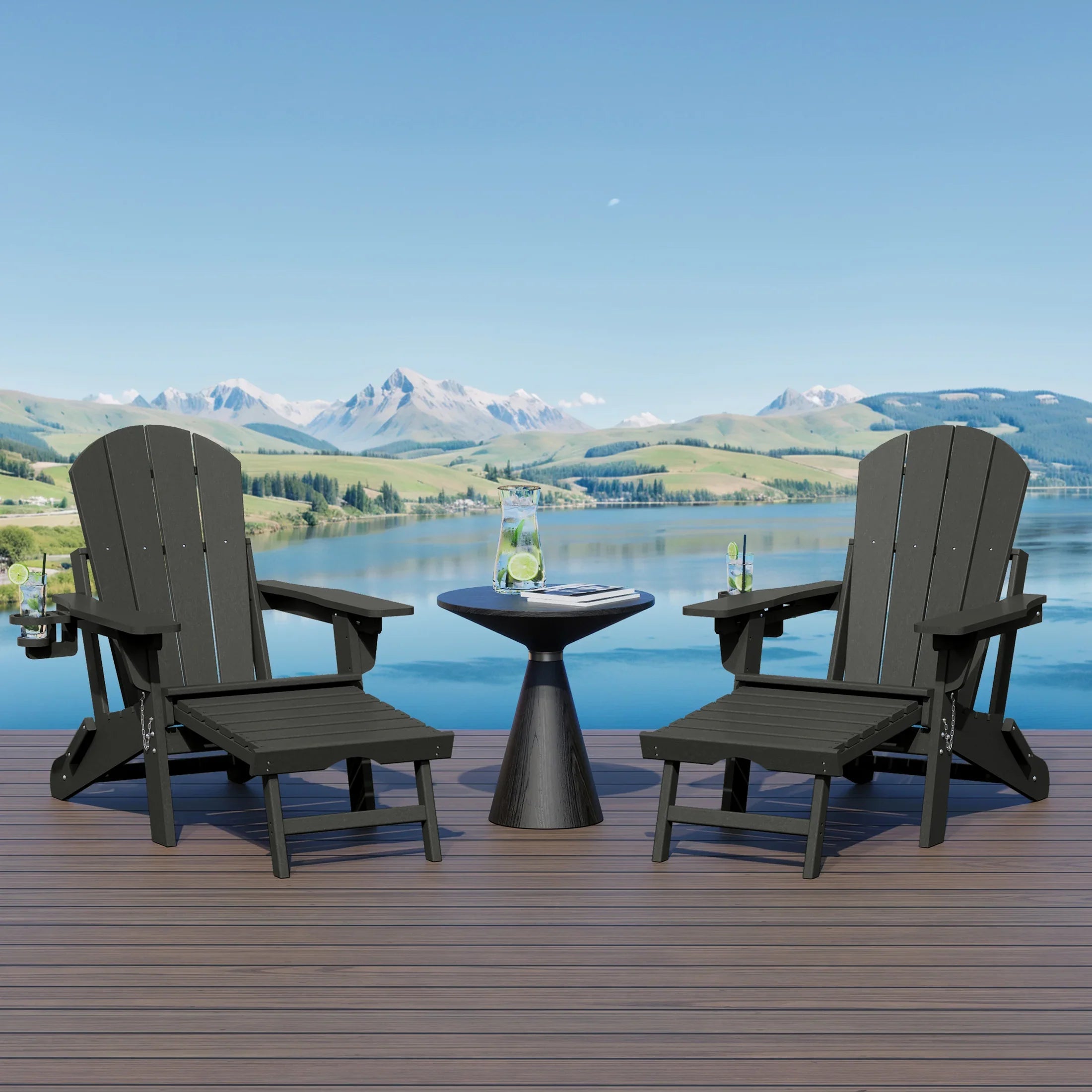 Paradise Folding Adjustable Adirondack Chair with Retractable Ottoman and Cup Holder (Set of 2)