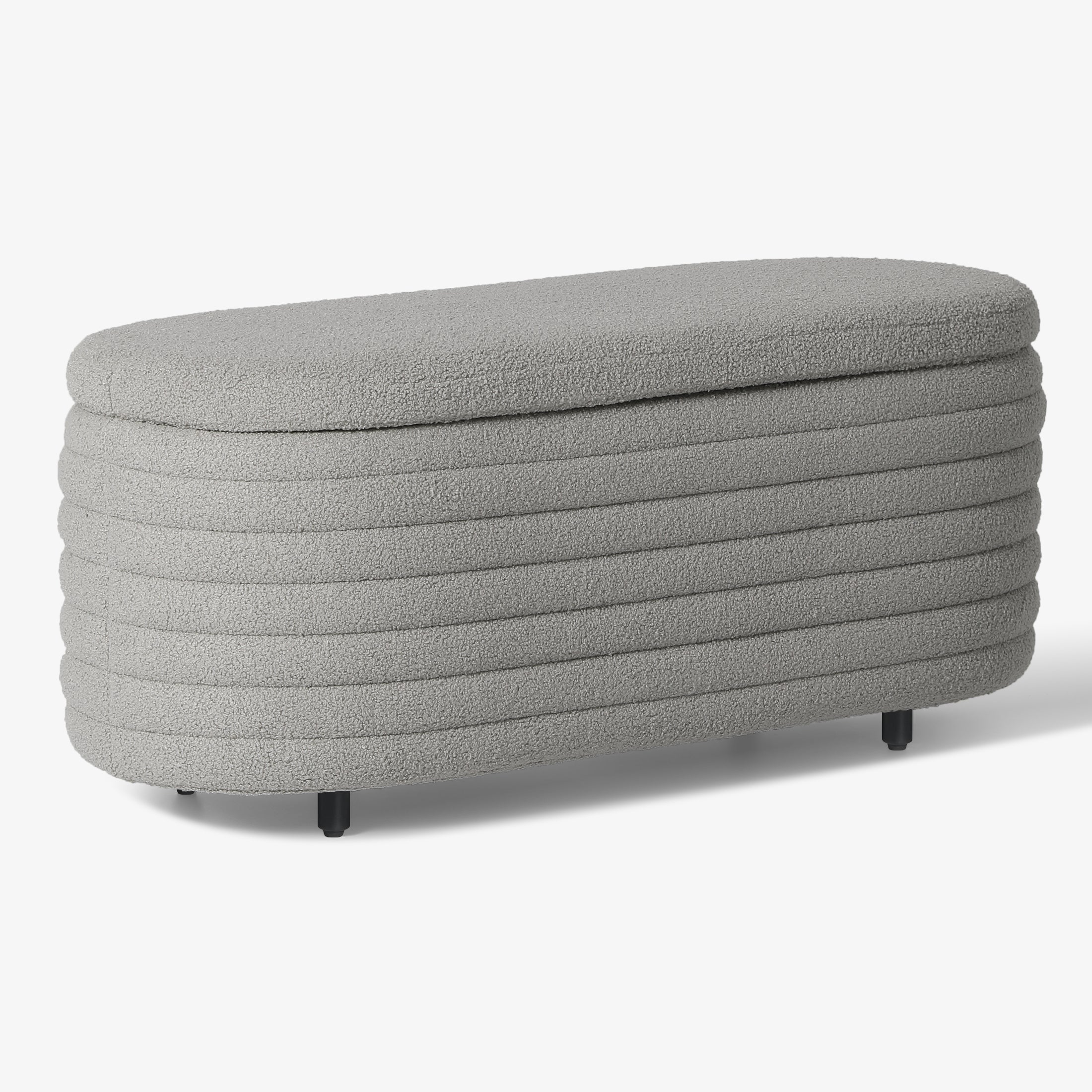 Celine 42" Wide Mid-Century Modern Upholstered Teddy Sherpa Tufted Oval Storage Ottoman Bench