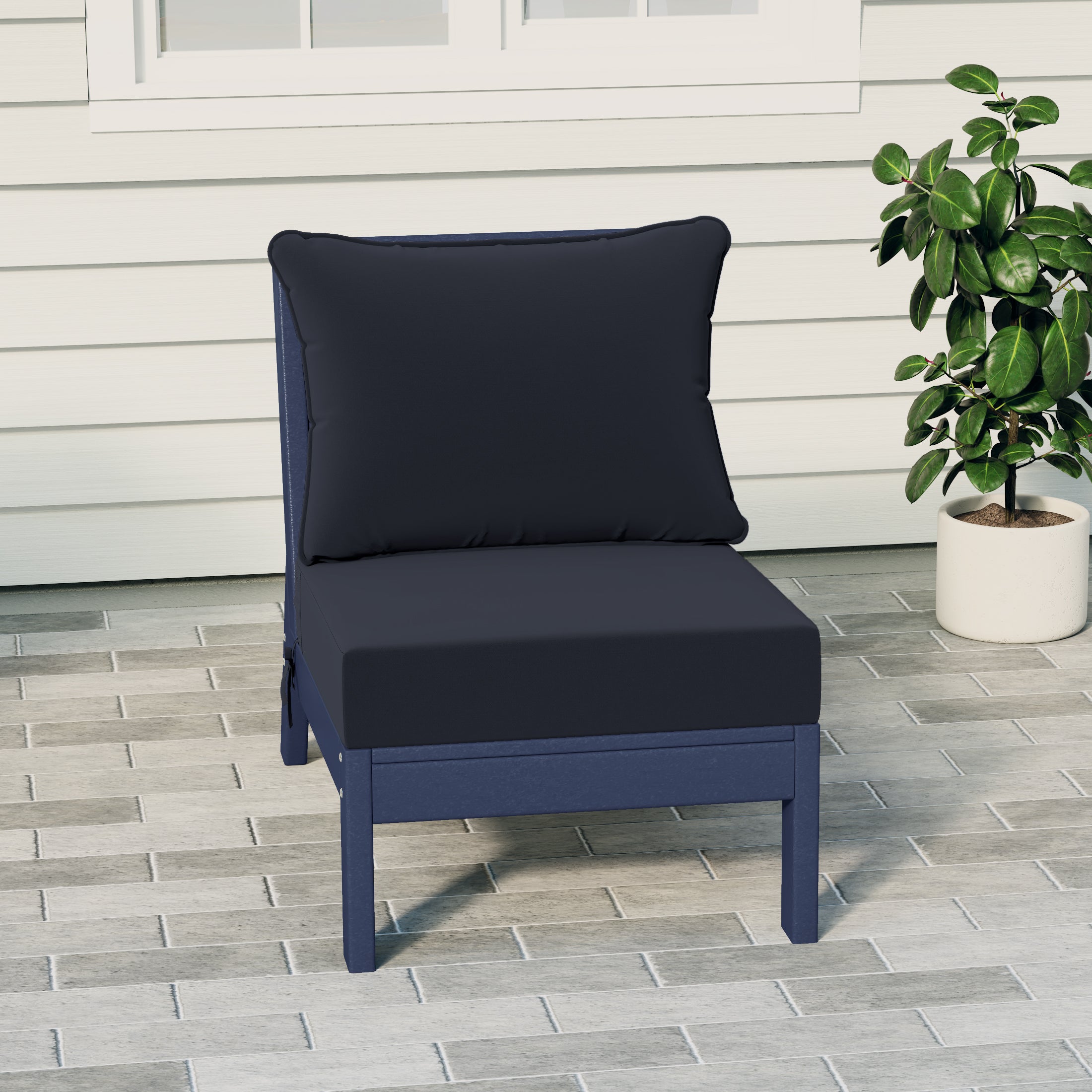 Portsmouth Outdoor HDPE Deep Seating Modular Armless Patio Chair with Patio Cushions