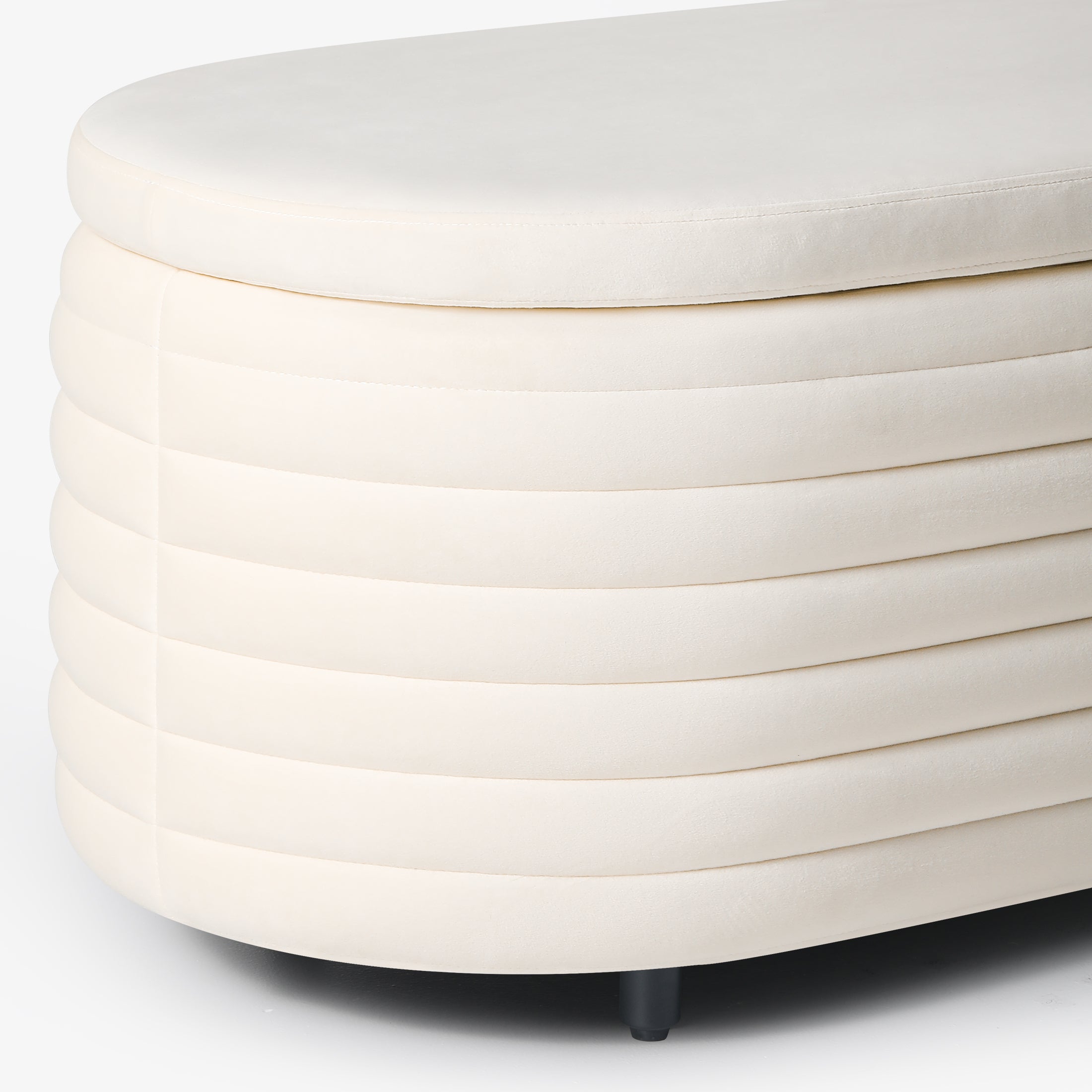 Alaia 42" Wide Mid-Century Modern Upholstered Velvet Tufted Oval Storage Ottoman Bench