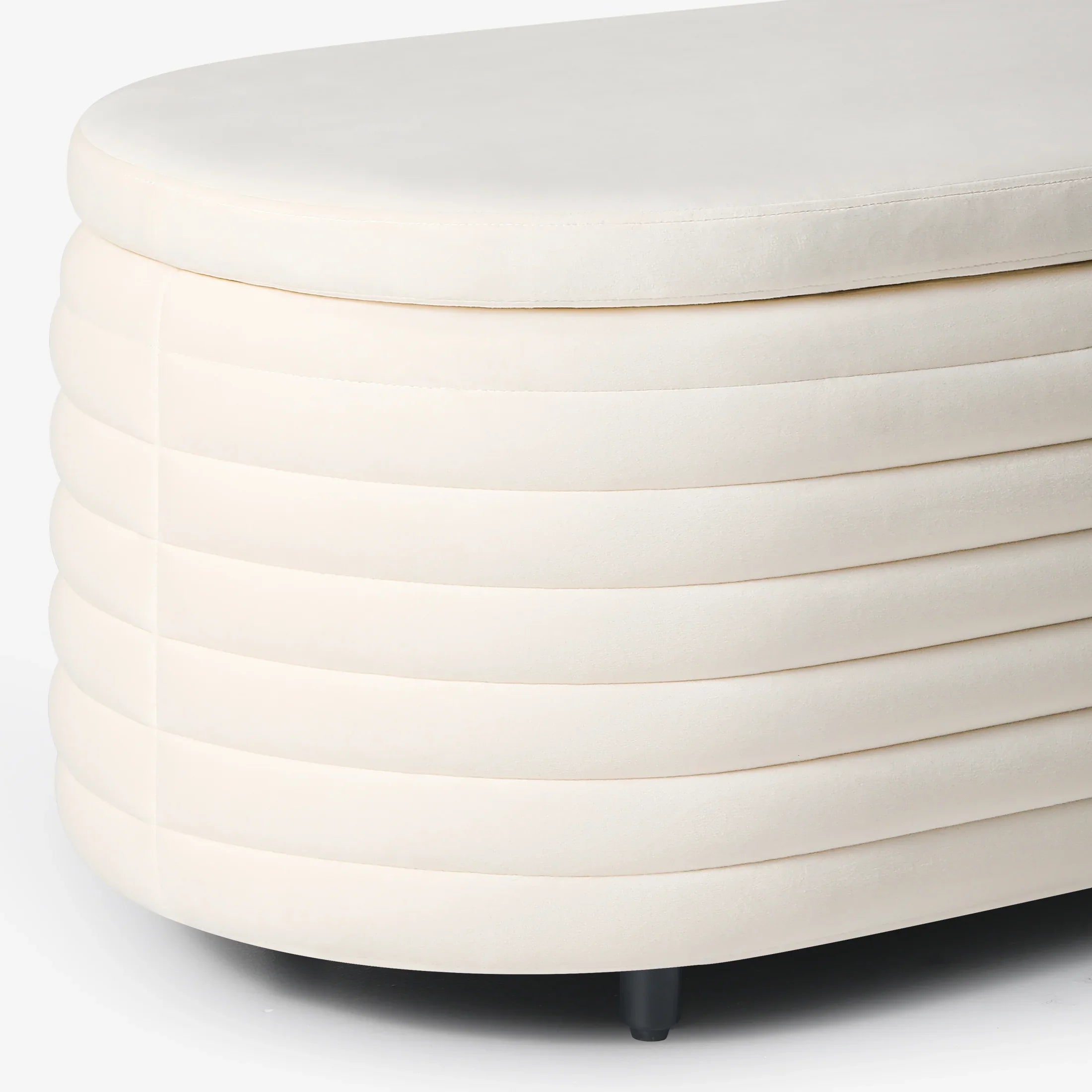 Alaia 42" Wide Mid-Century Modern Upholstered Velvet Tufted Oval Storage Ottoman Bench