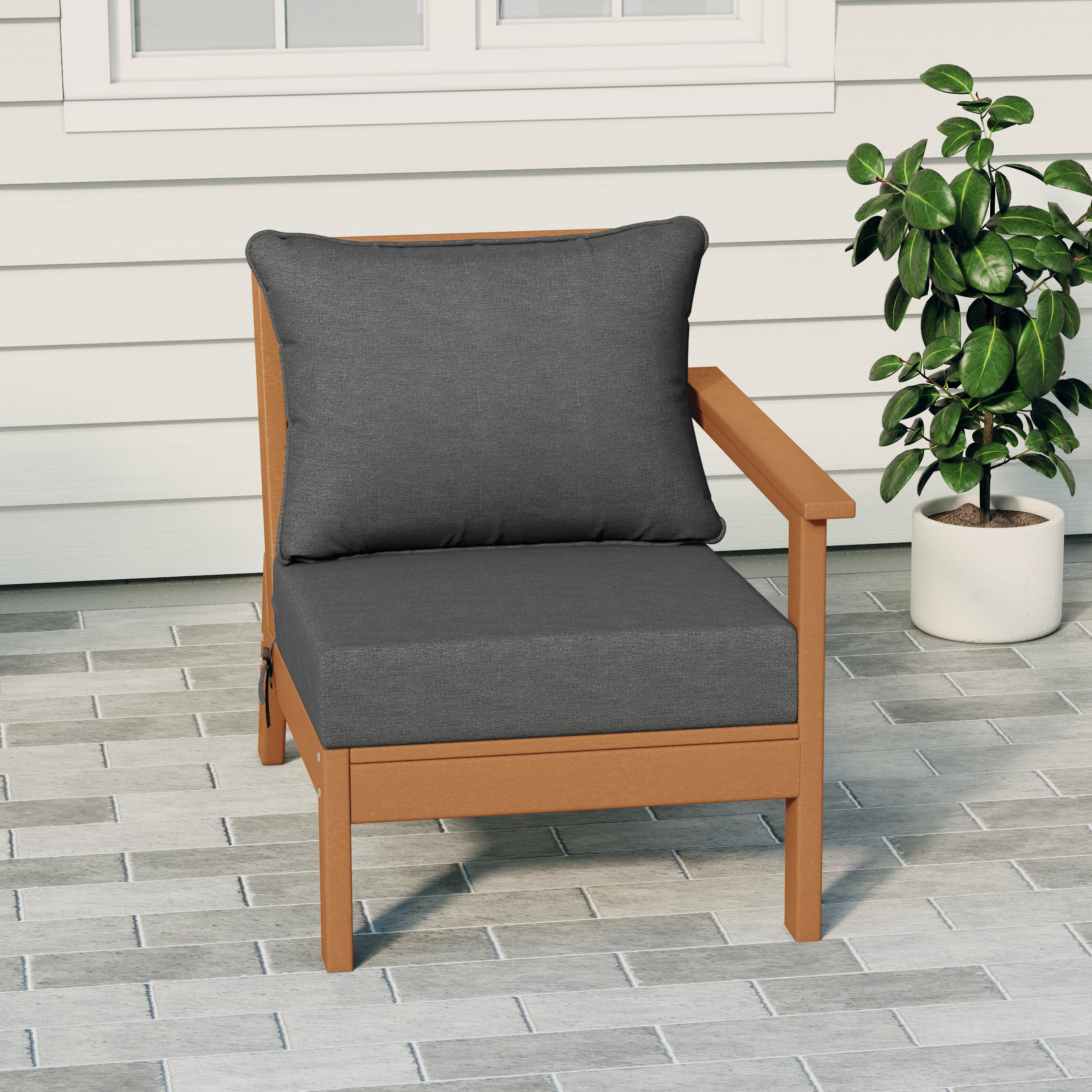 Portsmouth Outdoor Patio HDPE Right Arm Sectional Corner Club Chair with Patio Cushions