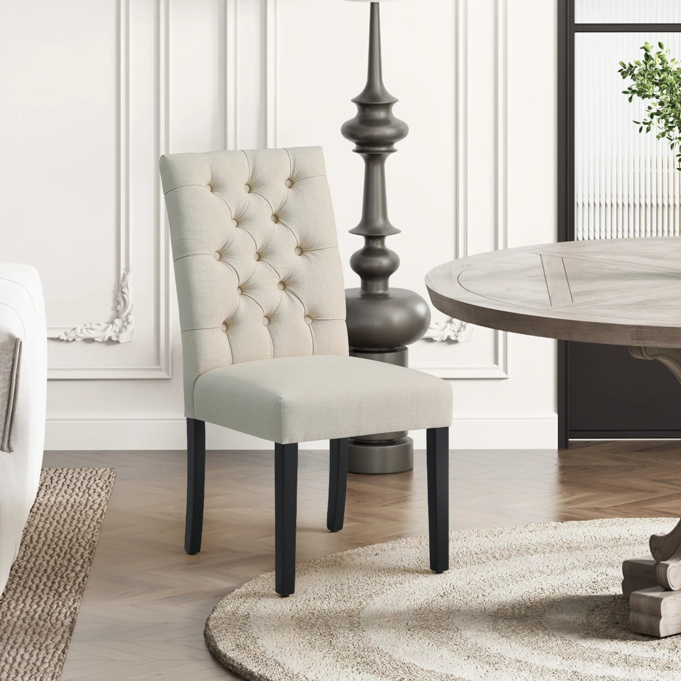 Bellmount Linen fabric tufted upholstered side chair
